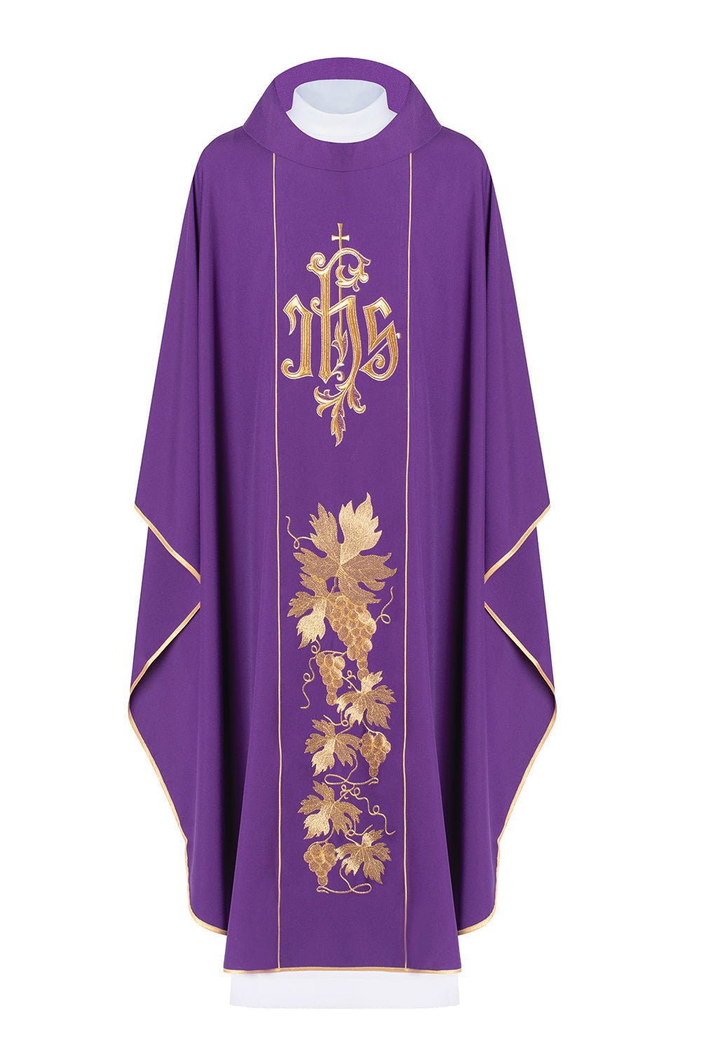 Purple chasuble with gold JHS and grapes embroidery - HAFTINAUSA.COM