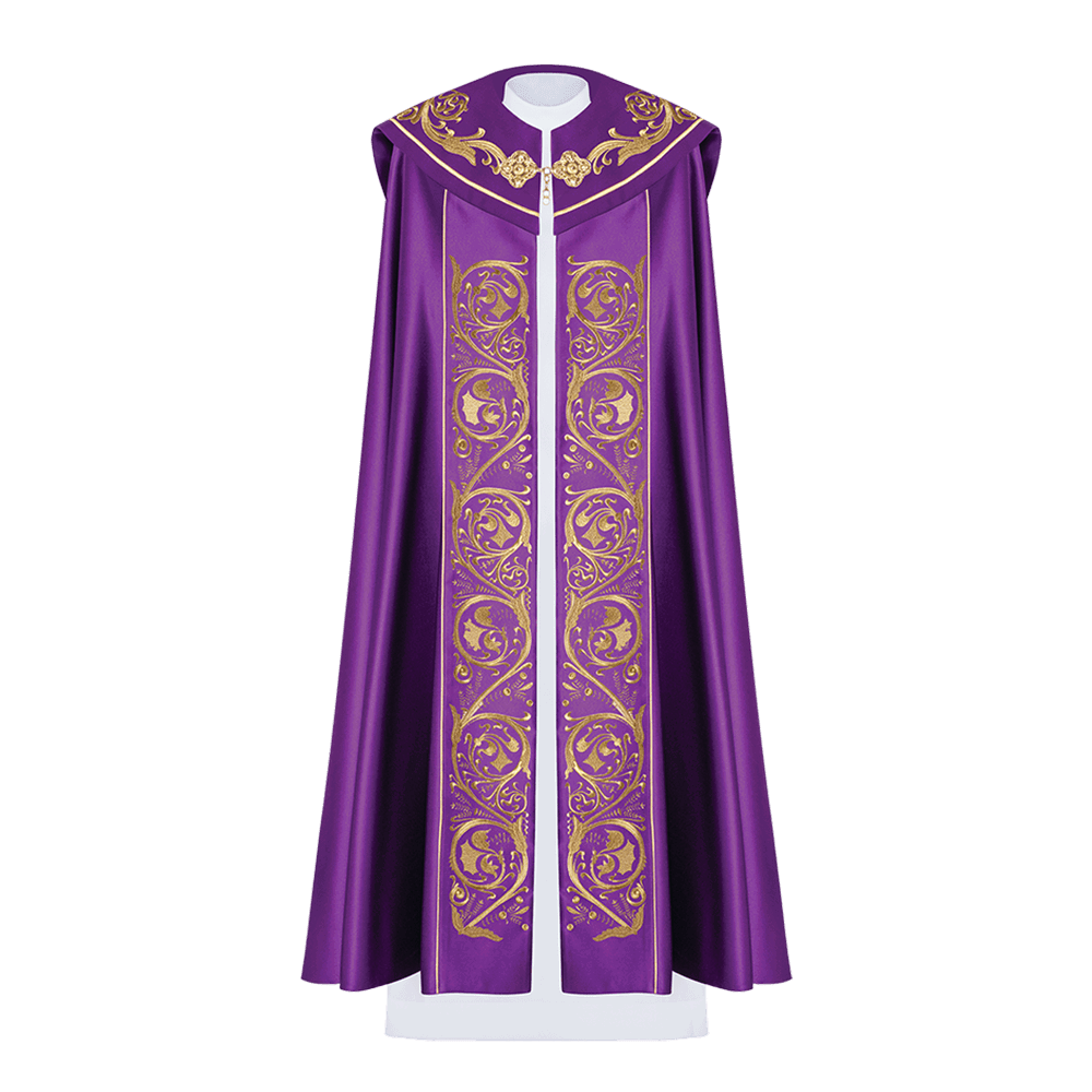 Purple church cope with gold IHS monogram - HAFTINAUSA.COM