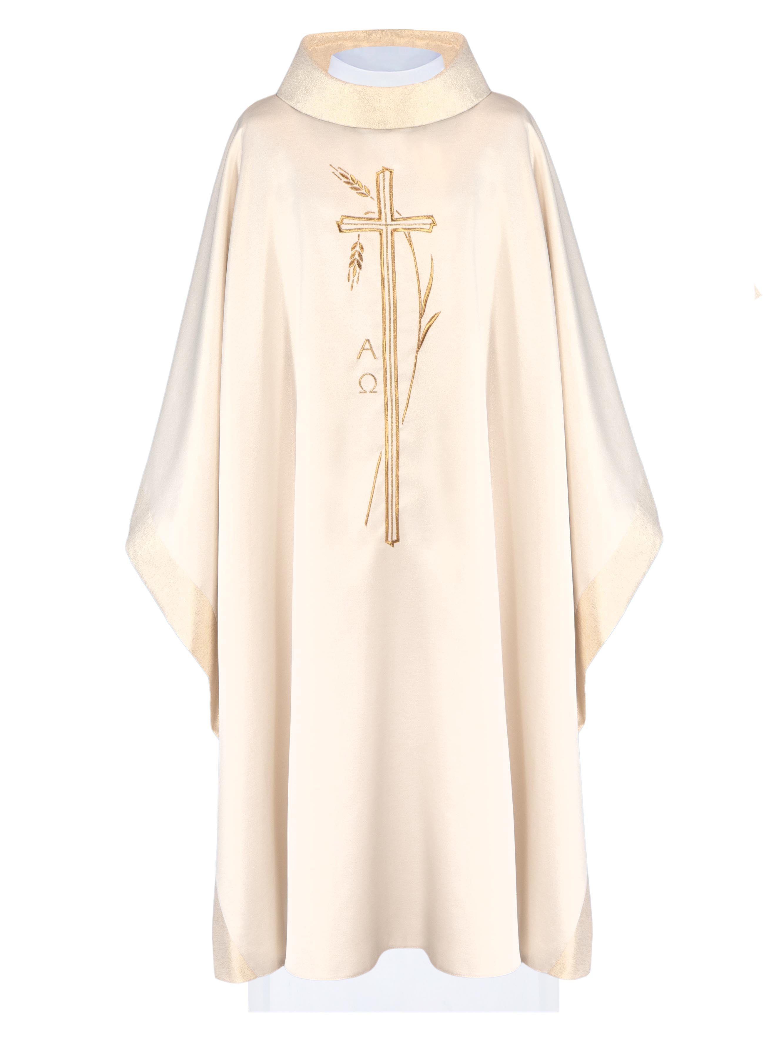 Chasuble with cross and ear motif in ecru color