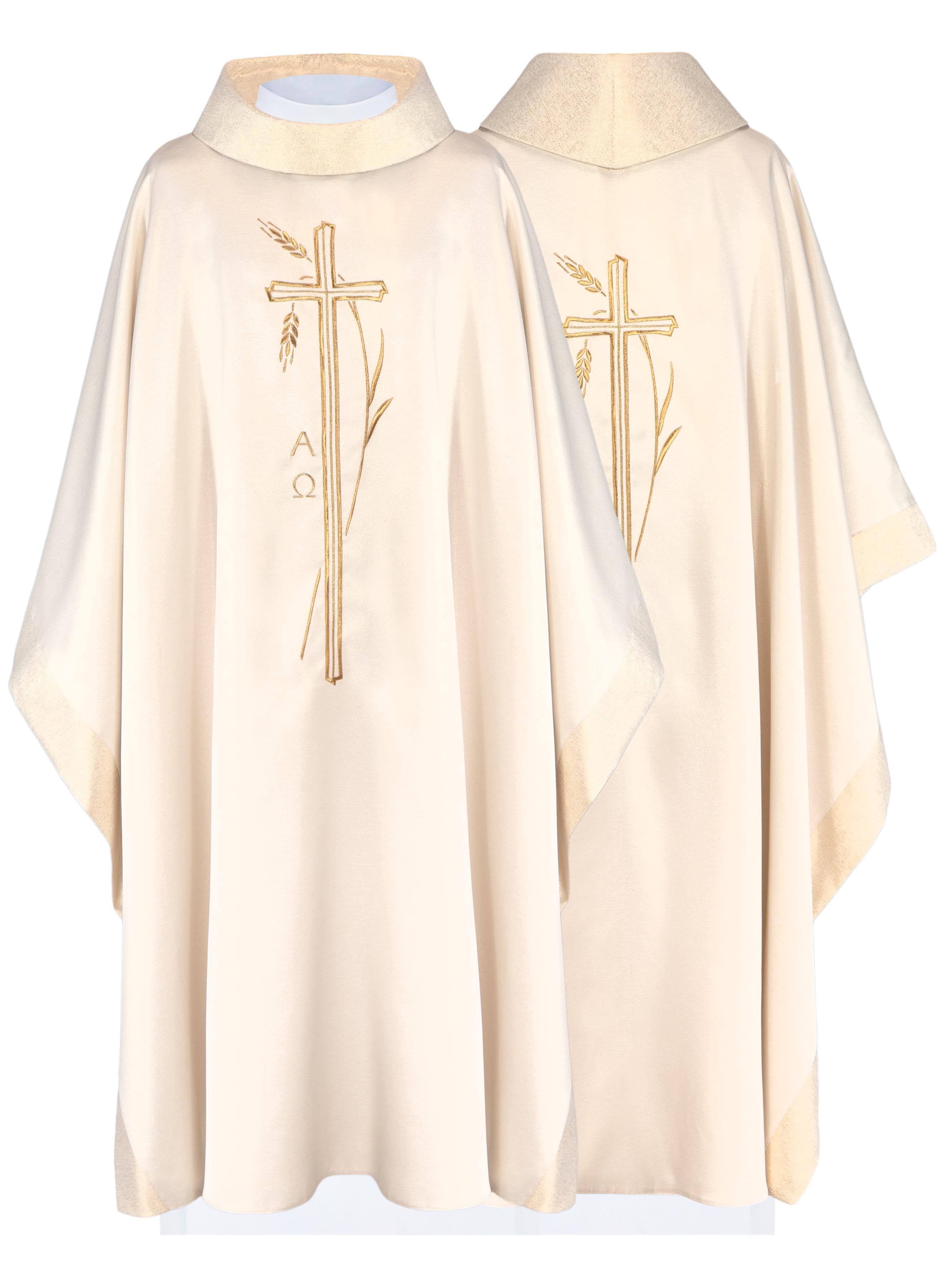 Chasuble with cross and ear motif in ecru color