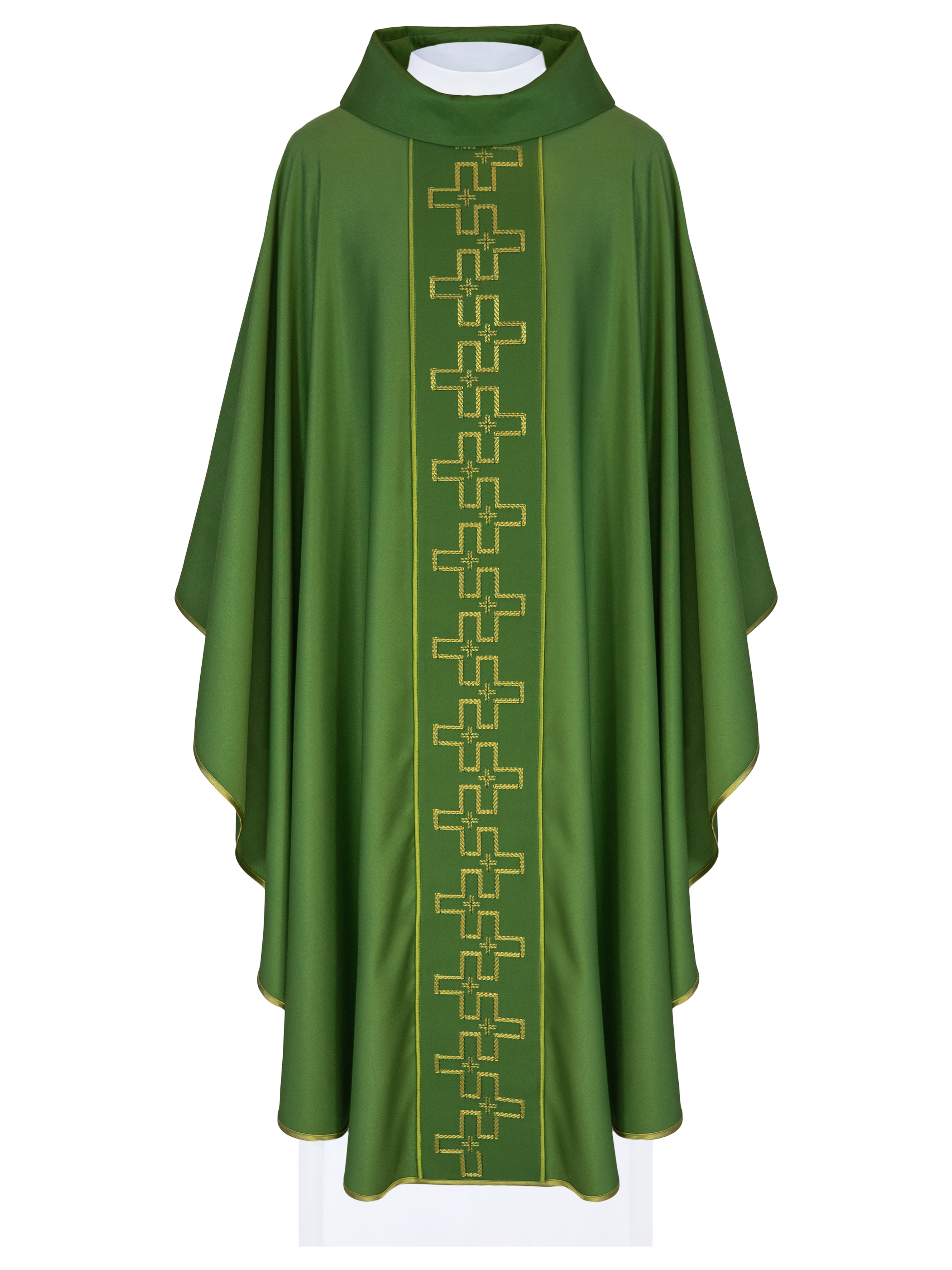 Chasuble with richly embroidered belt in embroidery of crosses in green color