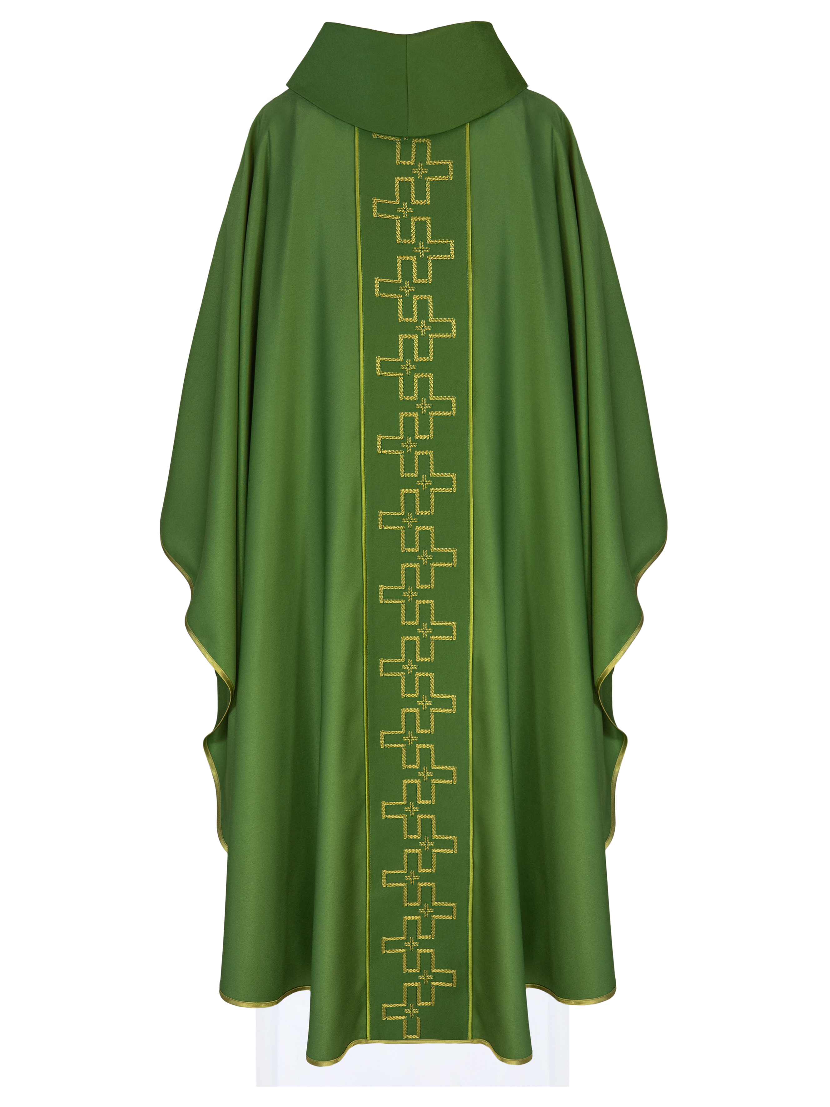 Chasuble with richly embroidered belt in embroidery of crosses in green color