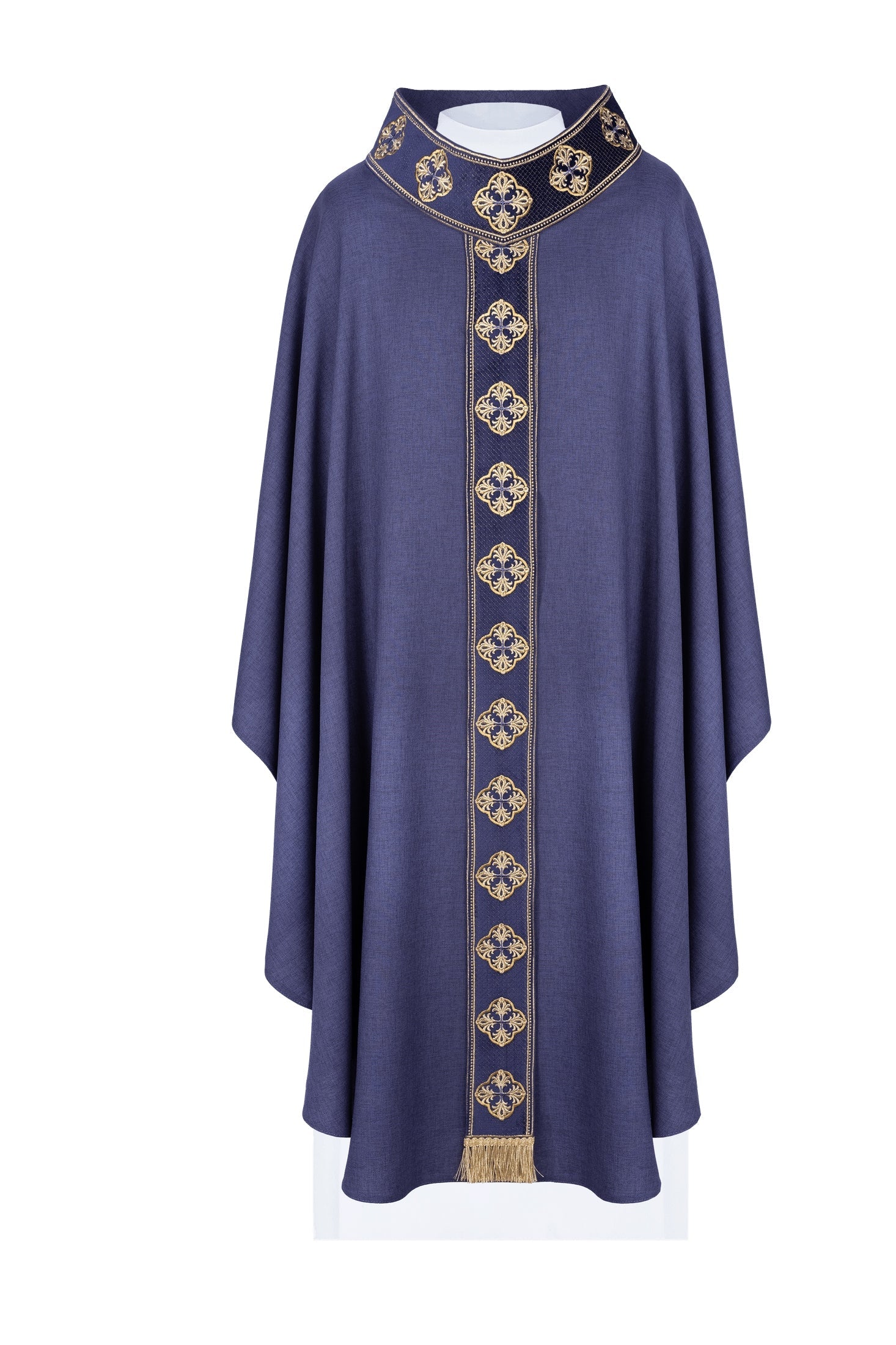 Purple priest chasuble with slim orphrey