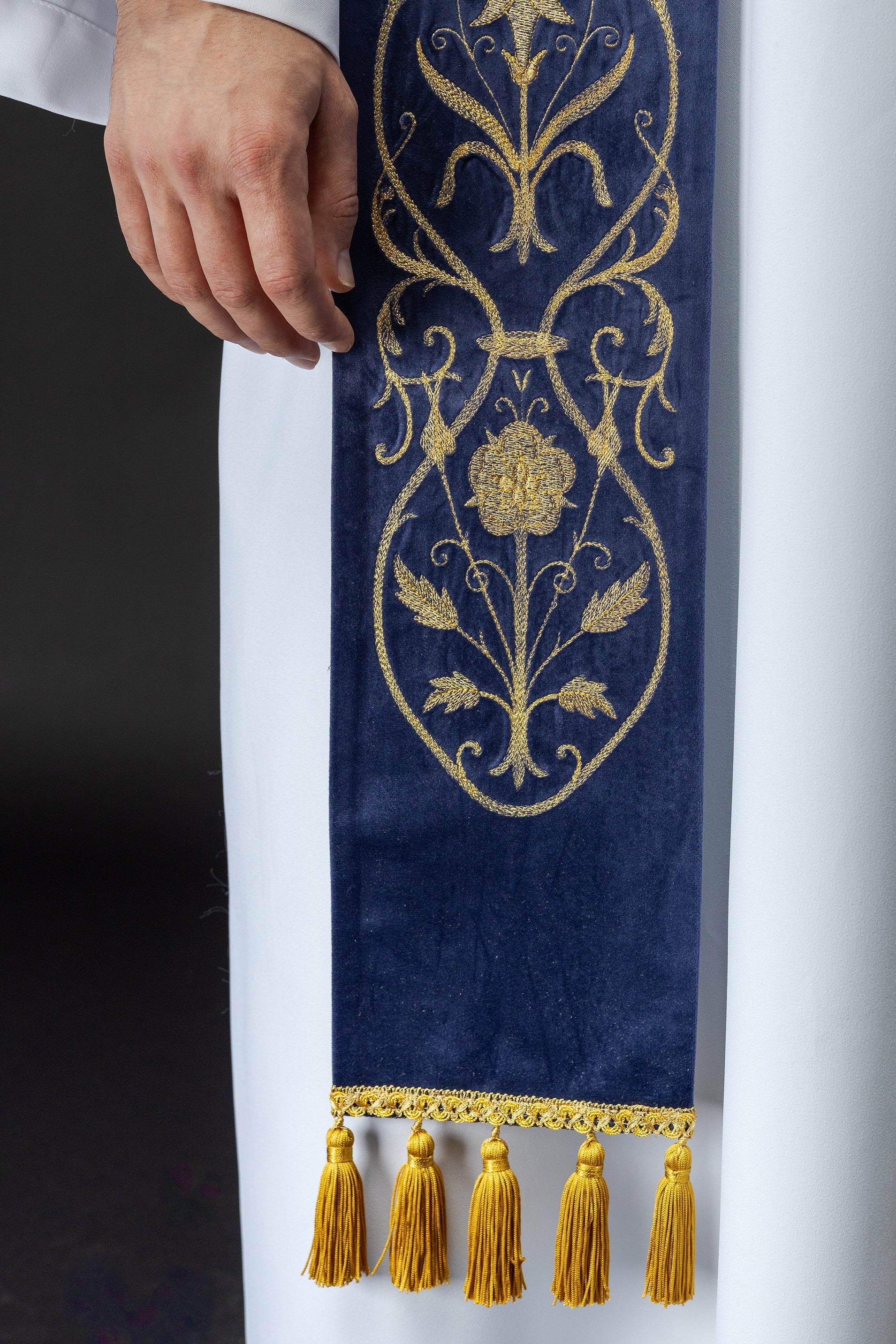 Embroidered purple stole with IHS