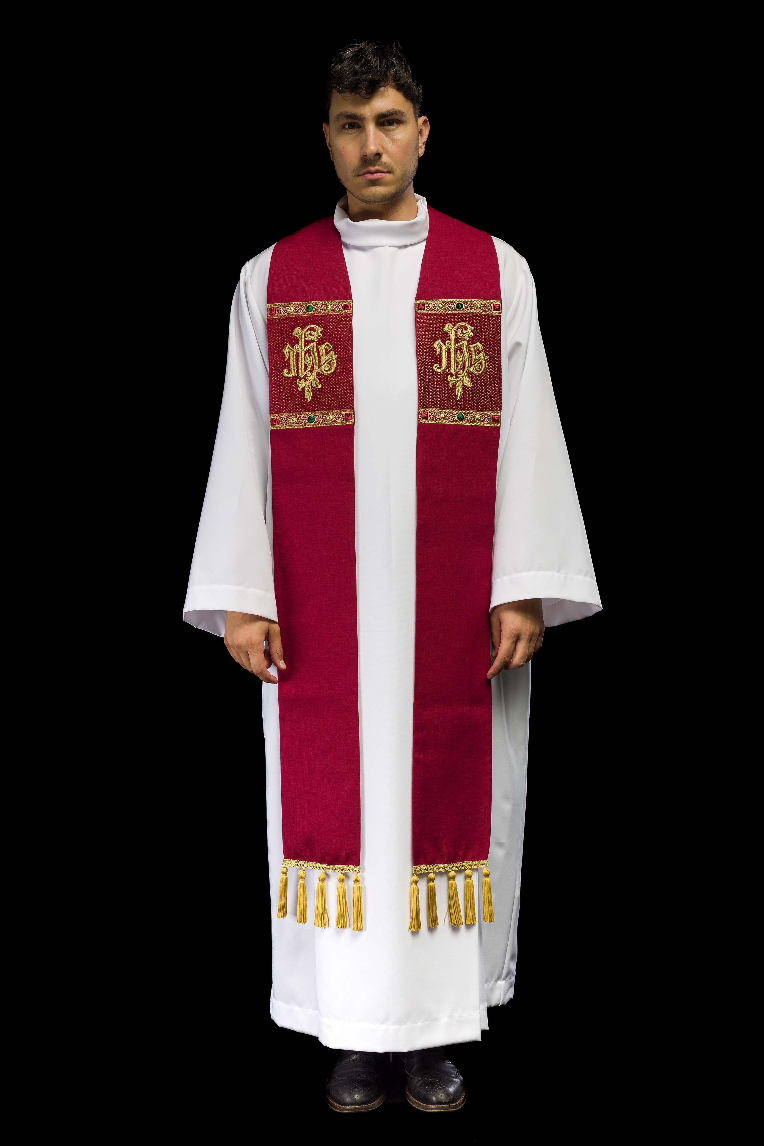 Red embroidered stole with IHS motif