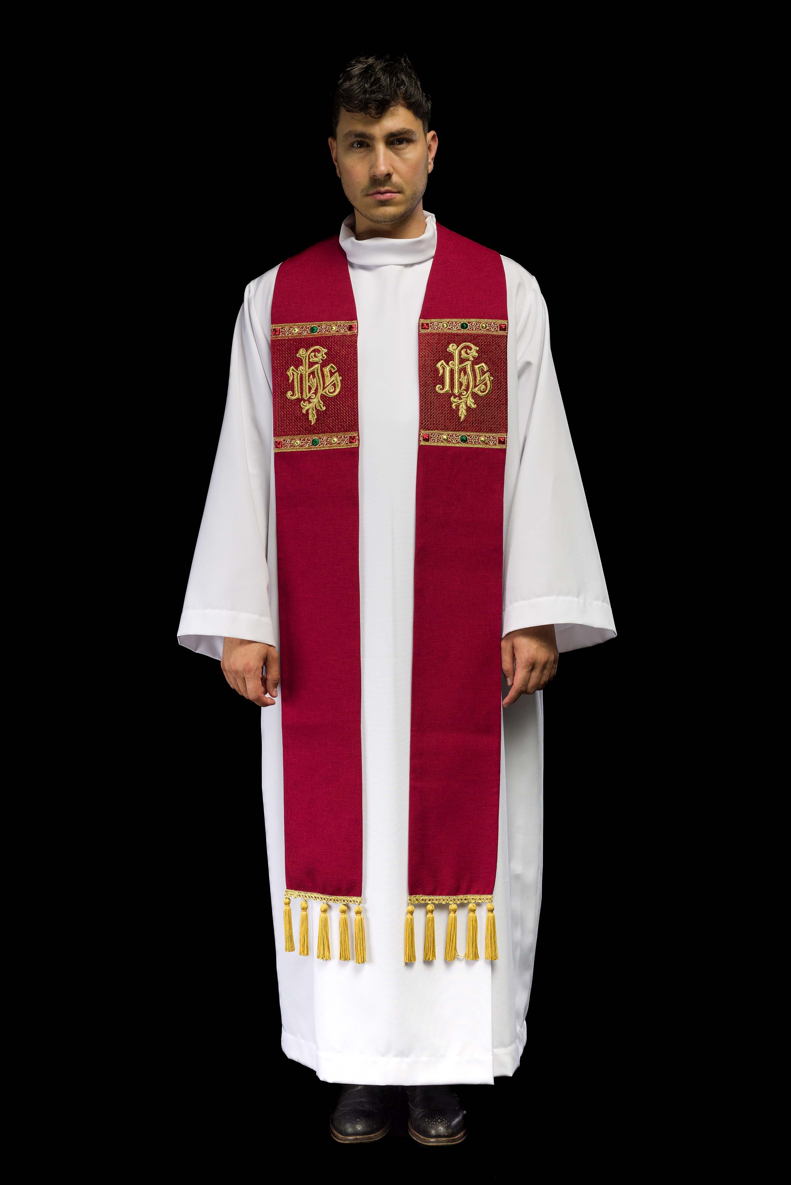 Red embroidered stole with IHS motif