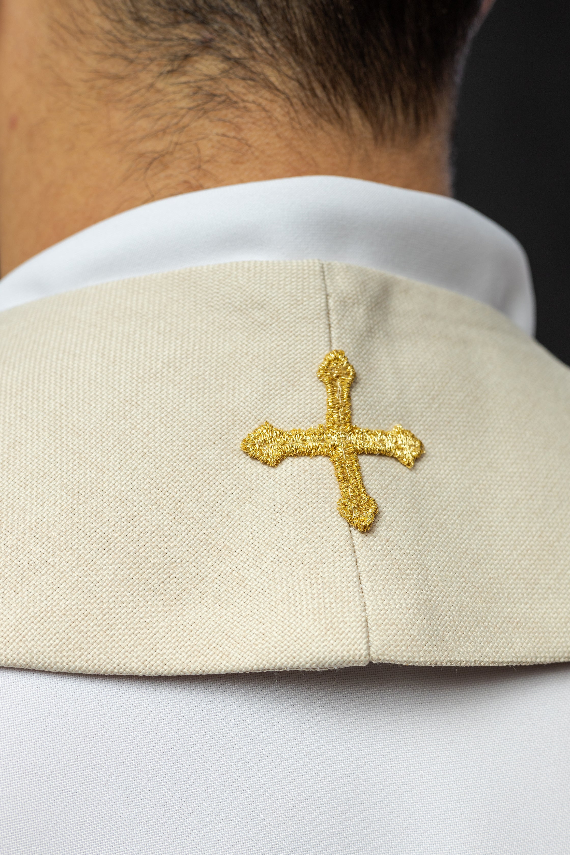 Ivory colored stole with gold crosses embroidery