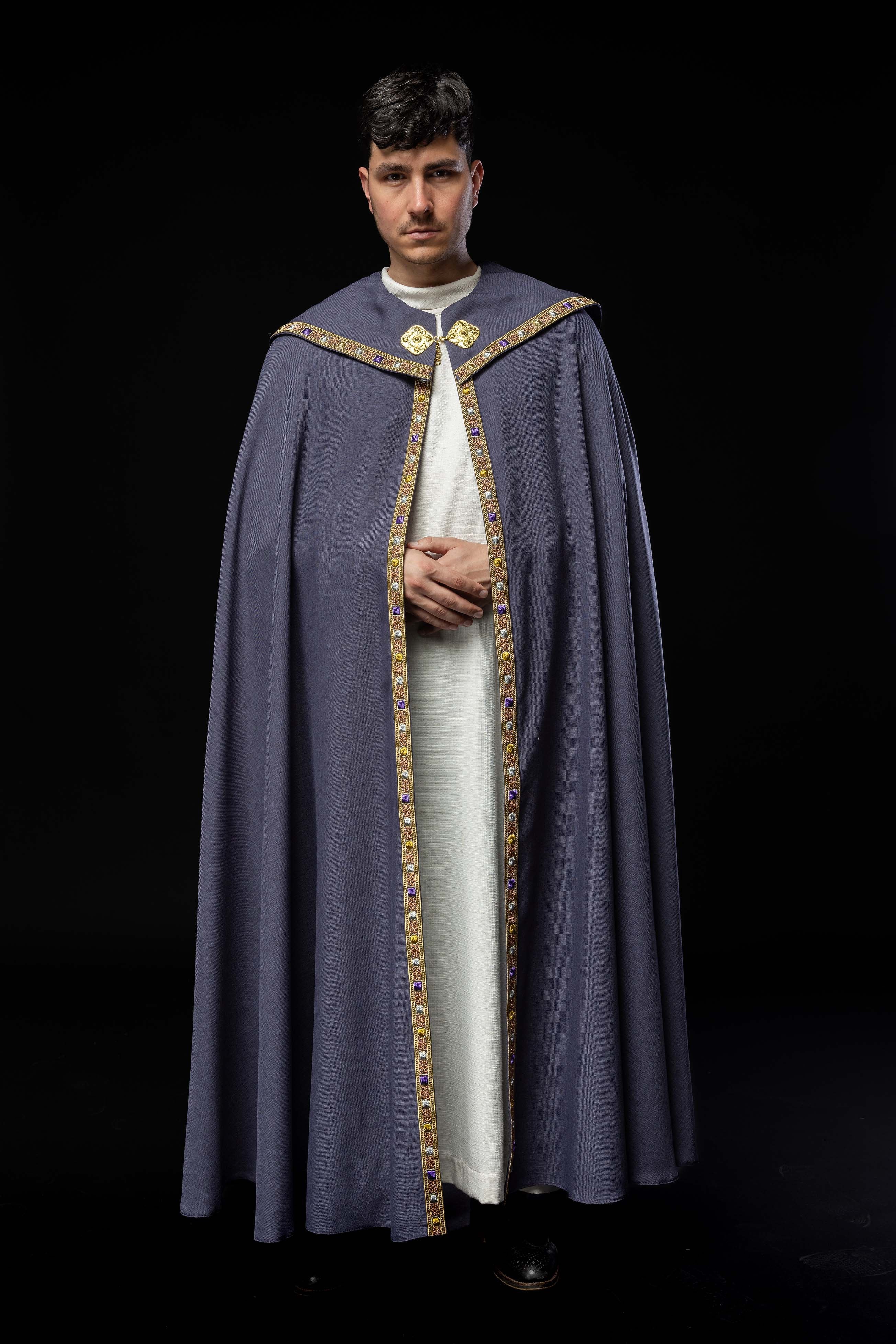 Purple liturgical cape with gold IHS
