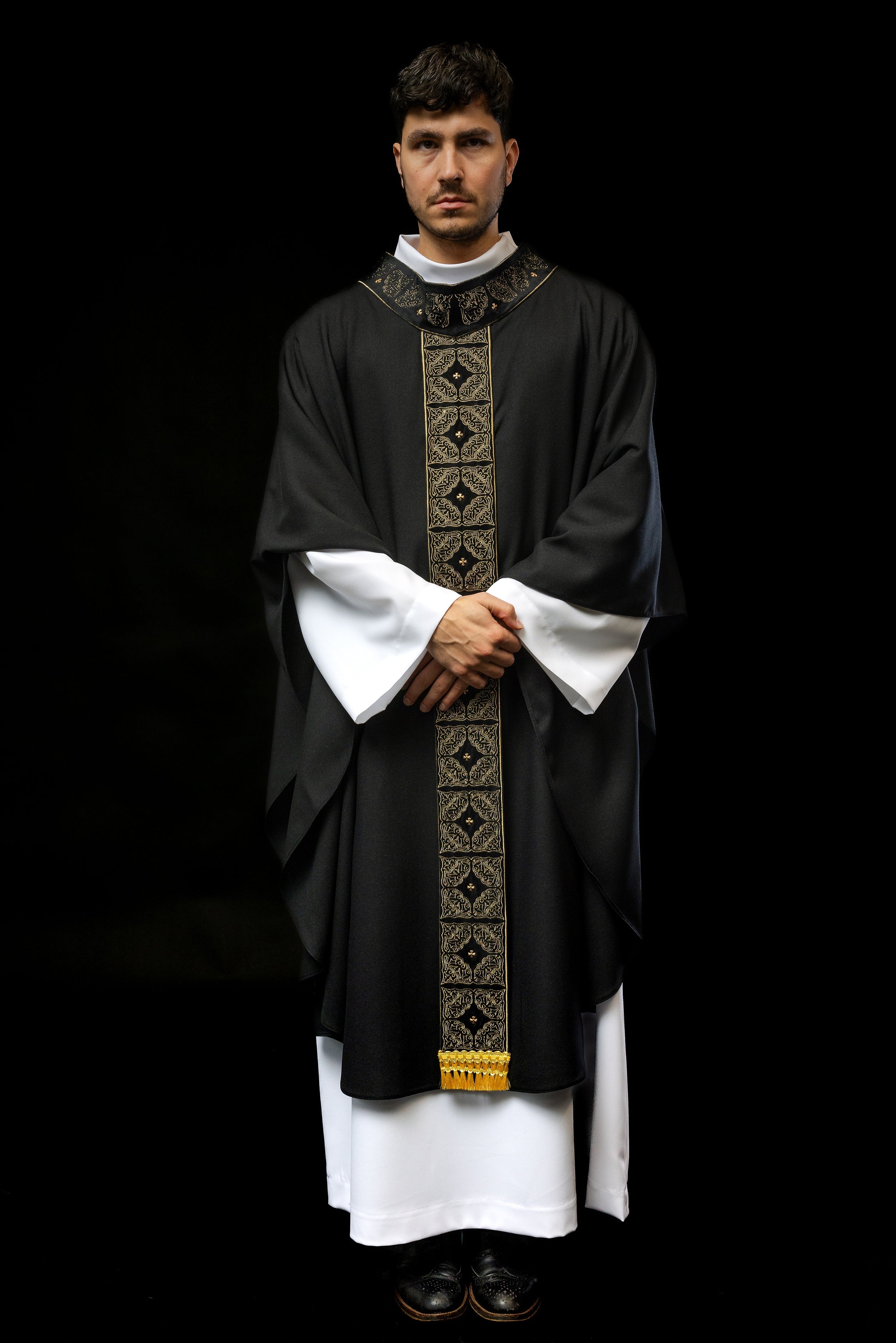 Funeral chasuble made of black velvet texture