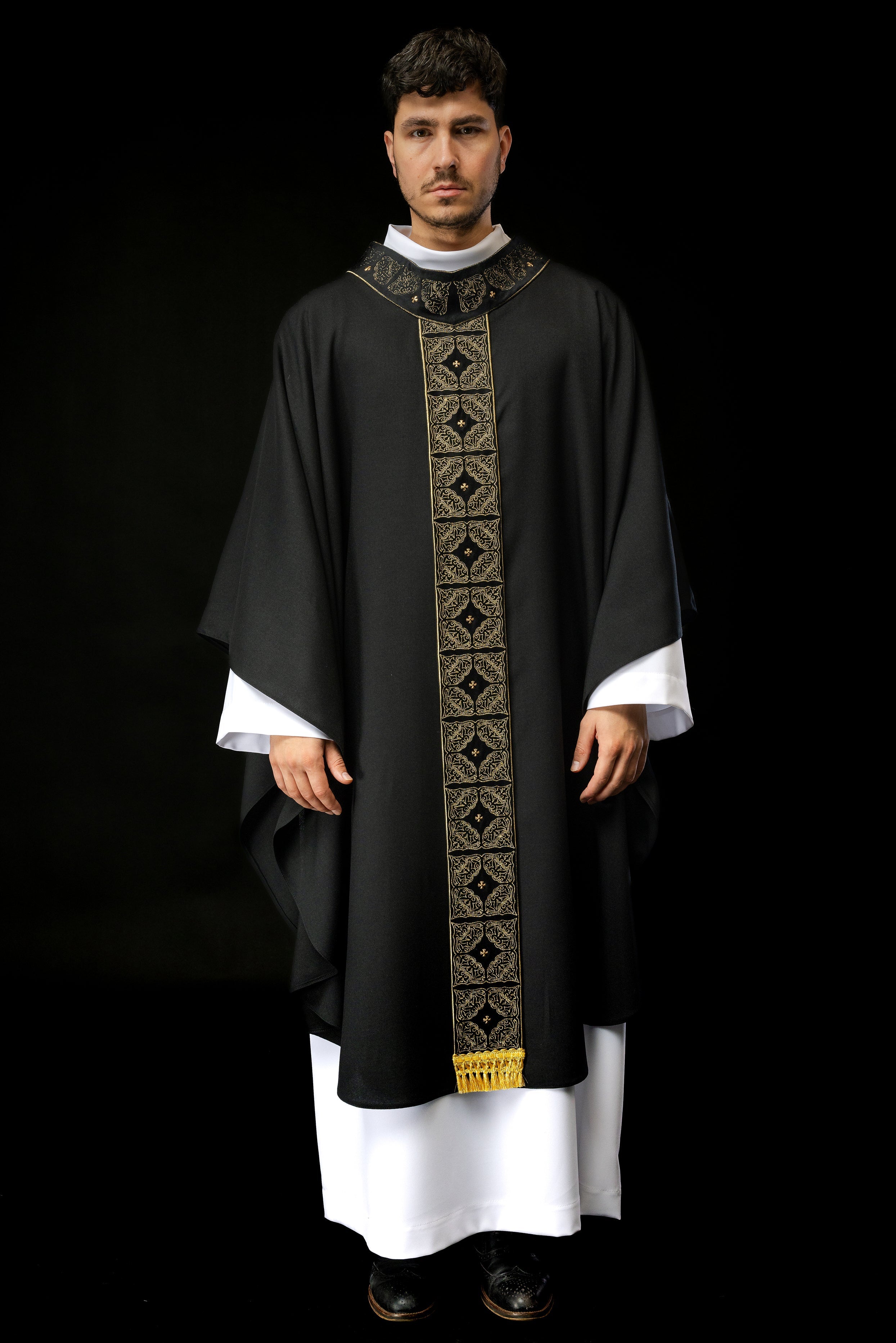 Funeral chasuble made of black velvet texture