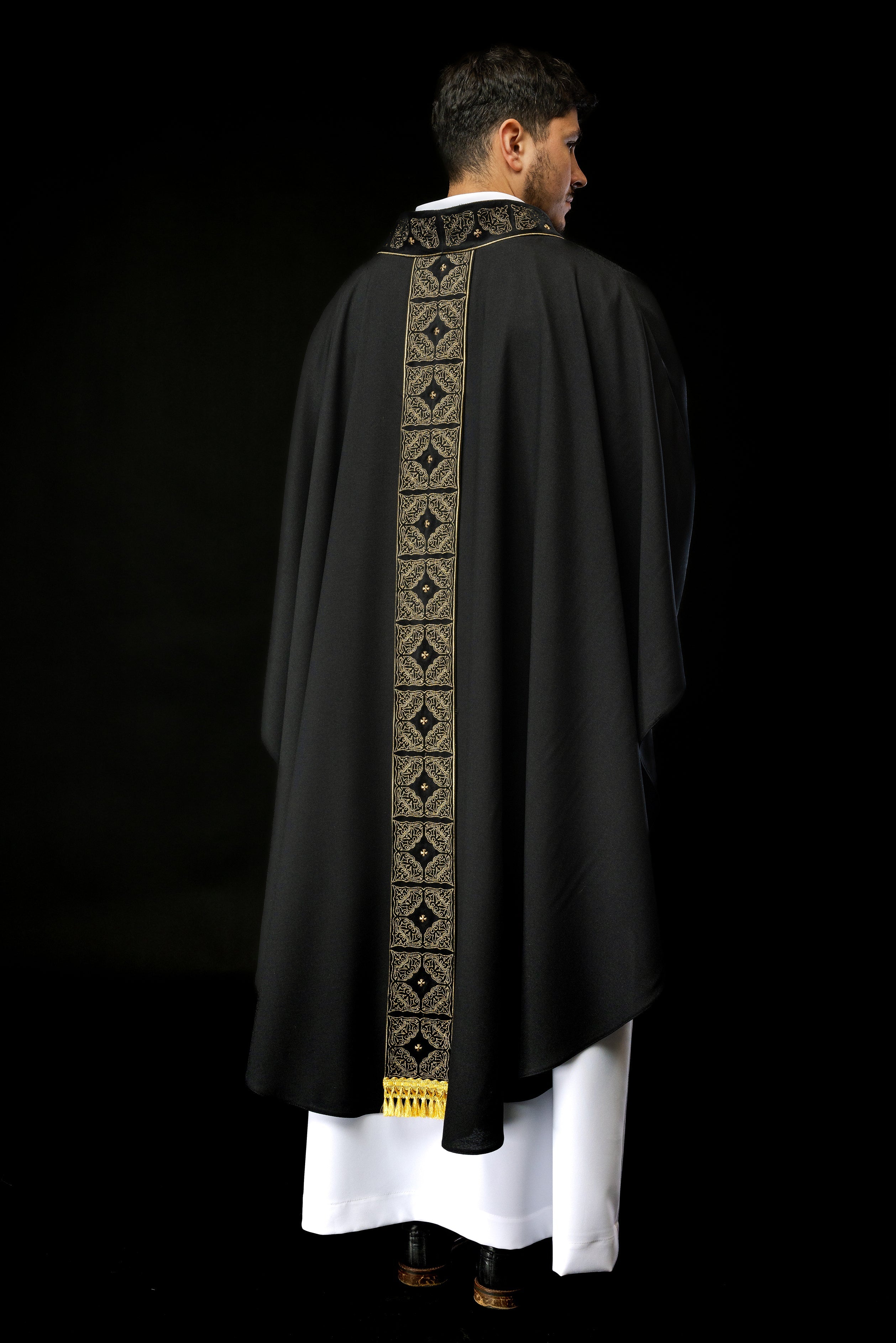 Funeral chasuble made of black velvet texture