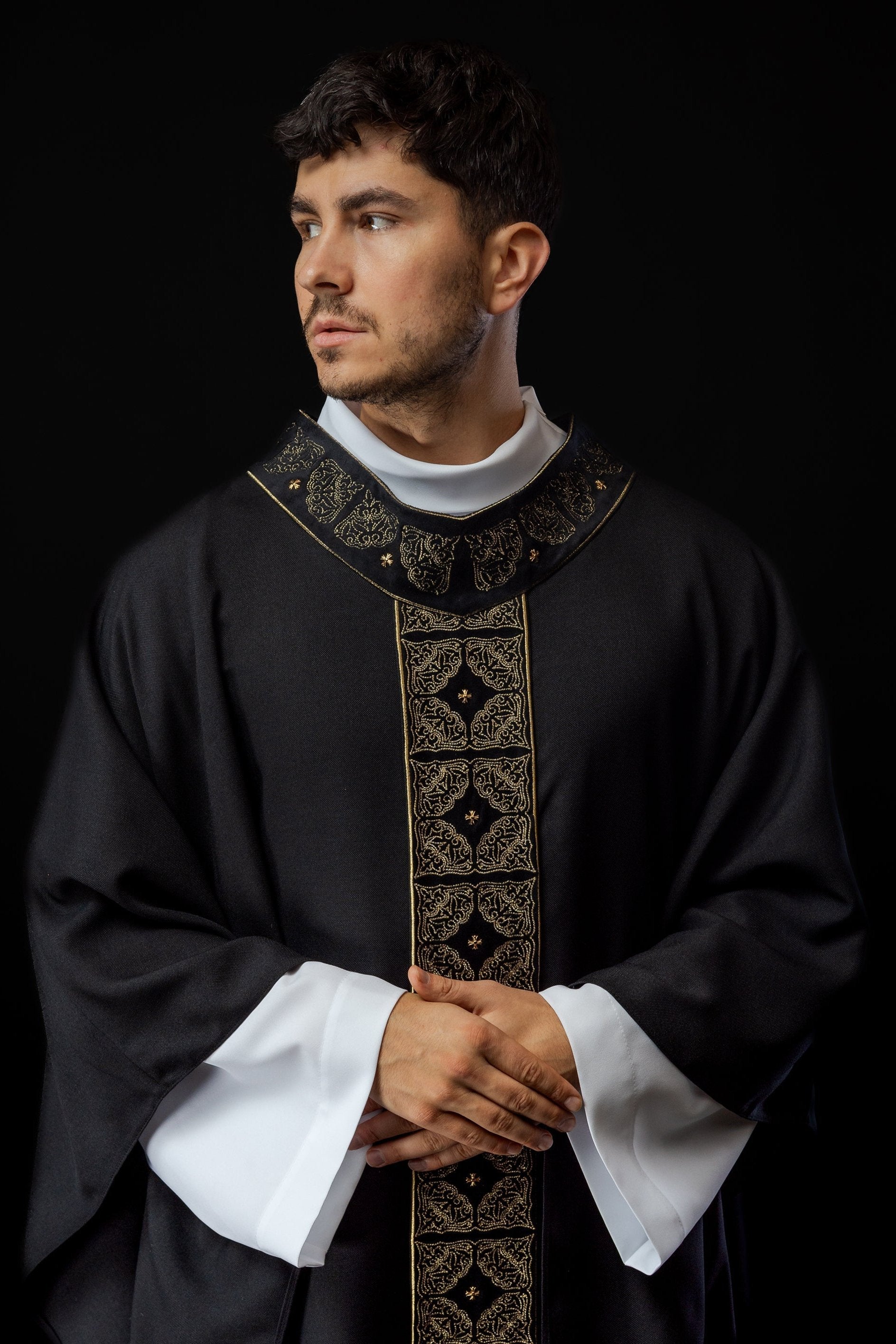 Funeral chasuble made of black velvet texture