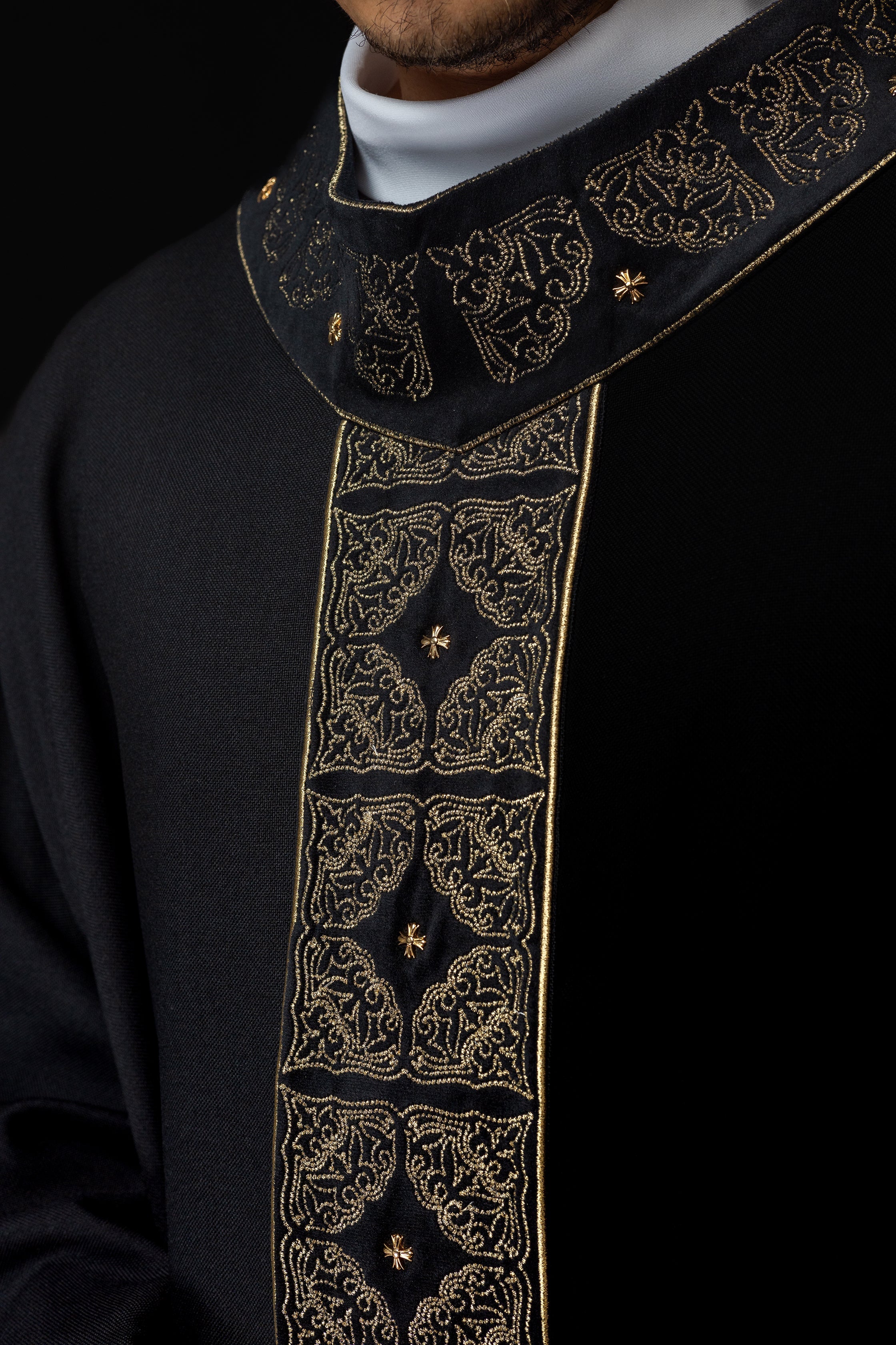 Funeral chasuble made of black velvet texture