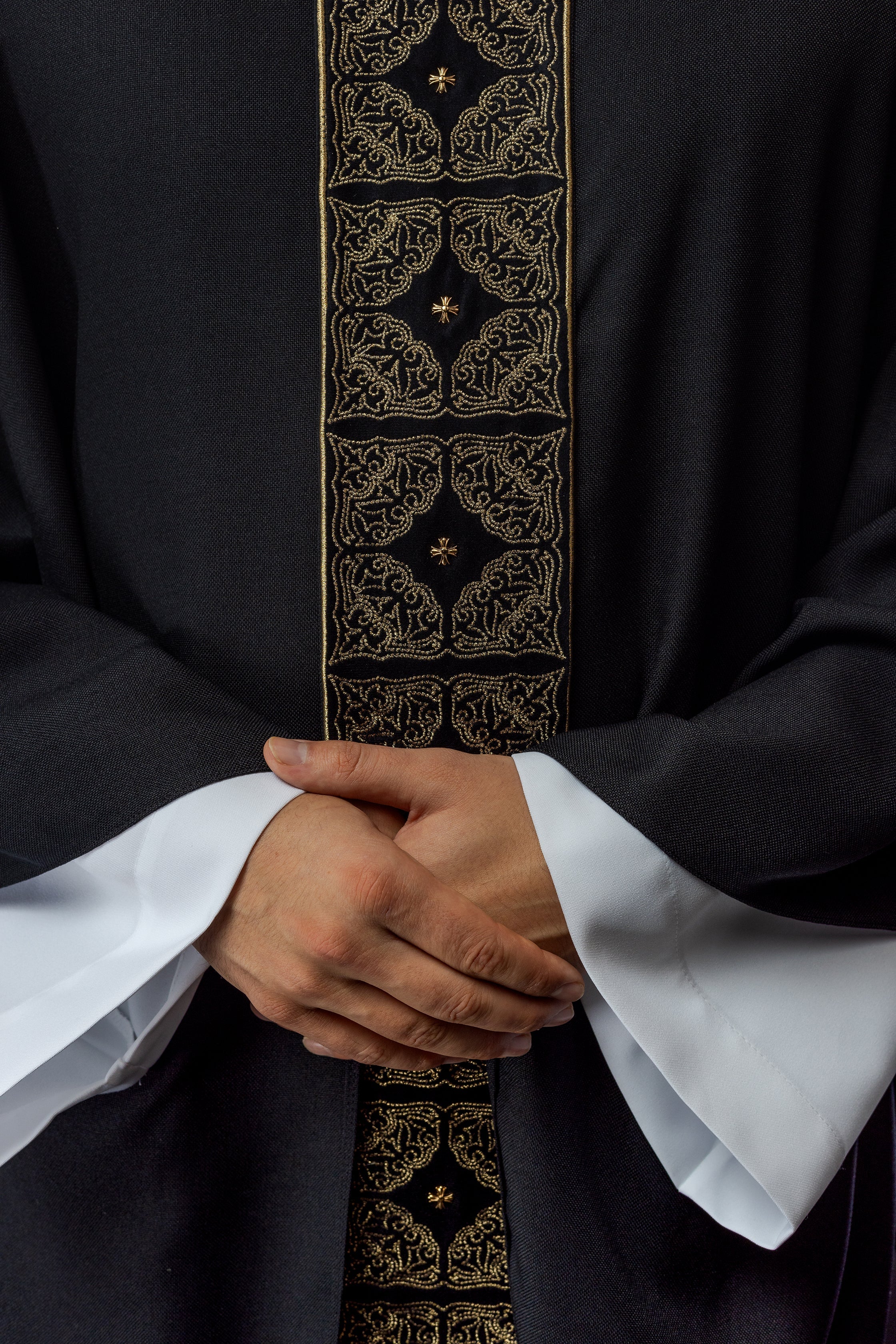 Funeral chasuble made of black velvet texture