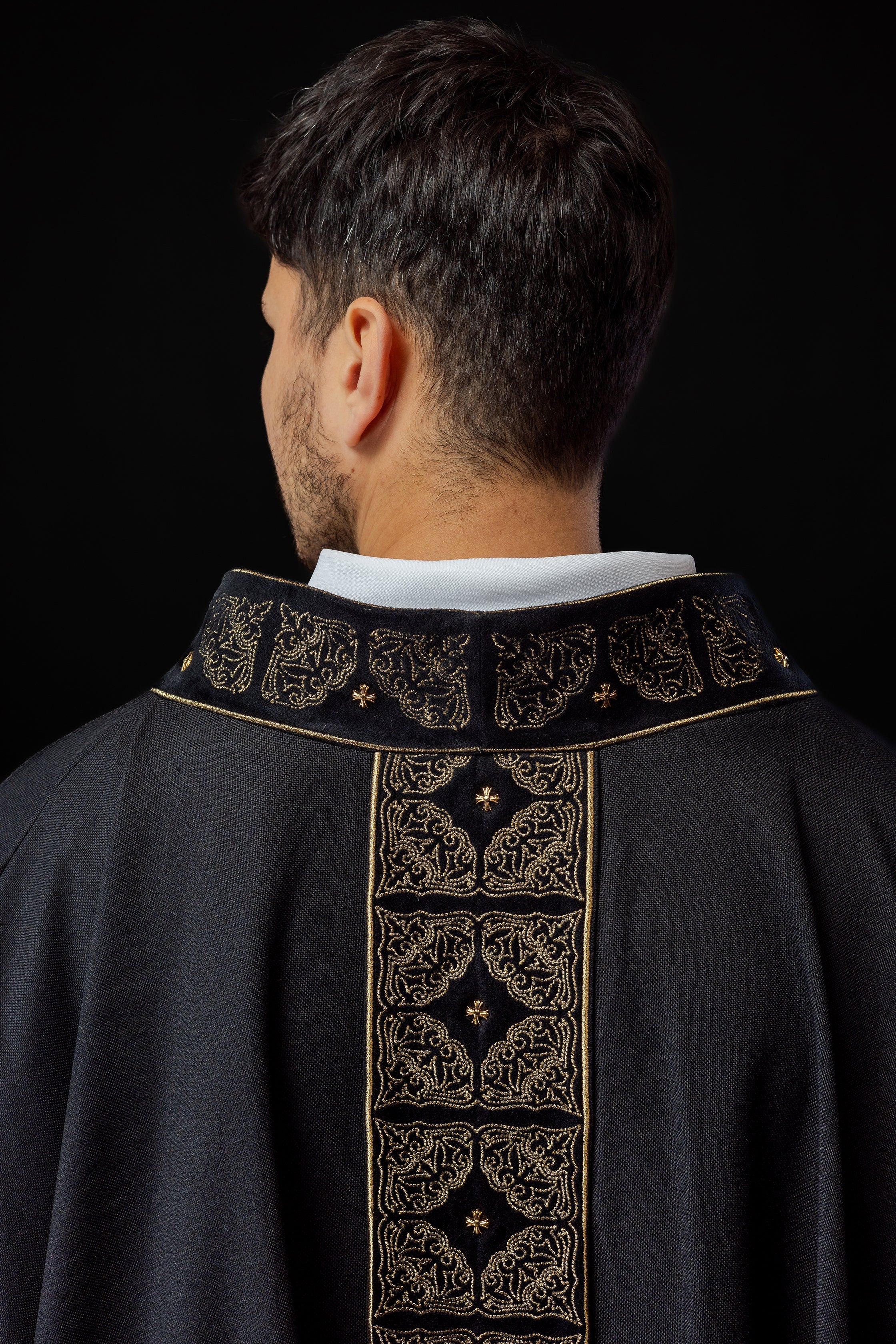 Funeral chasuble made of black velvet texture