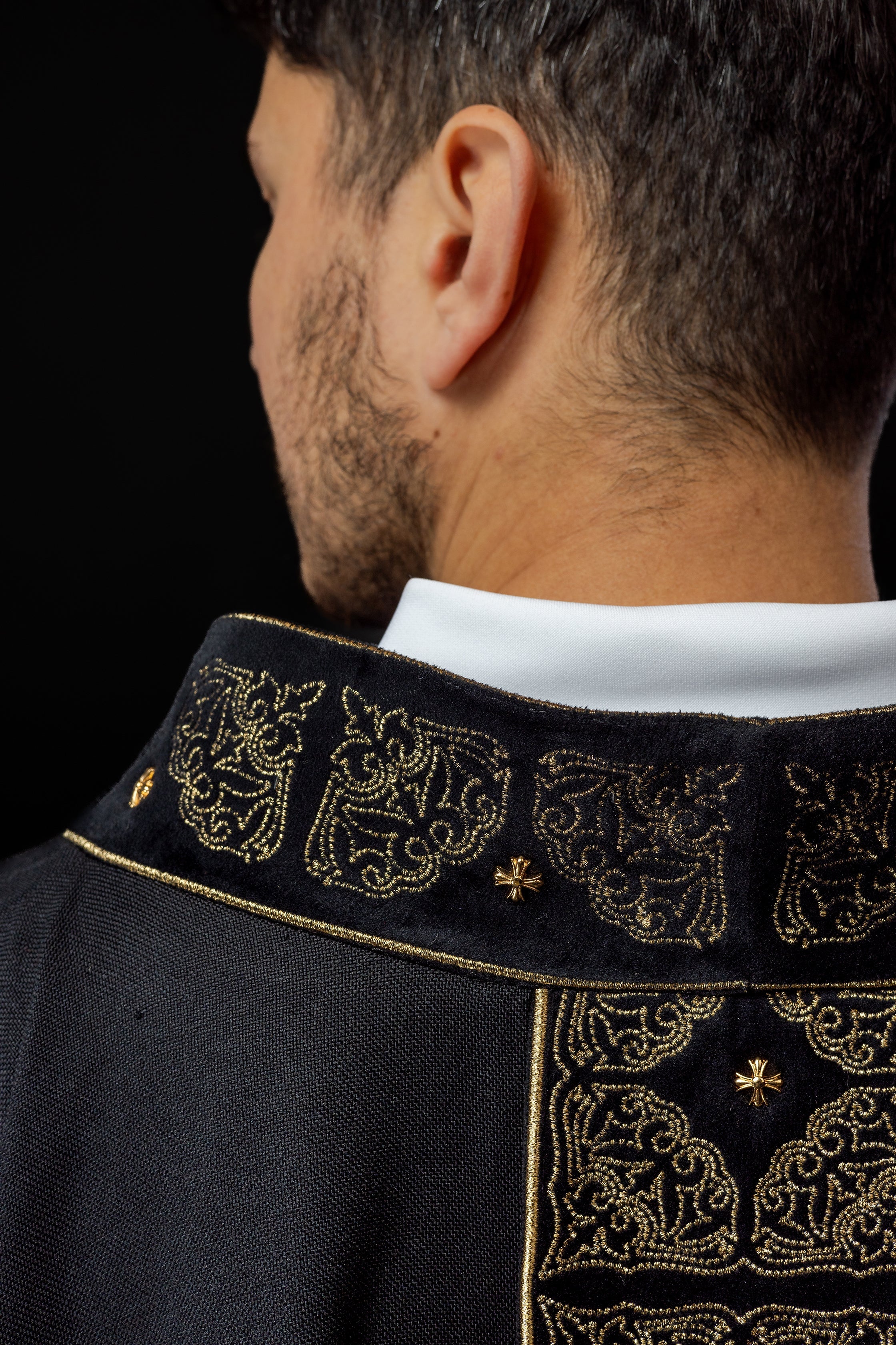 Funeral chasuble made of black velvet texture