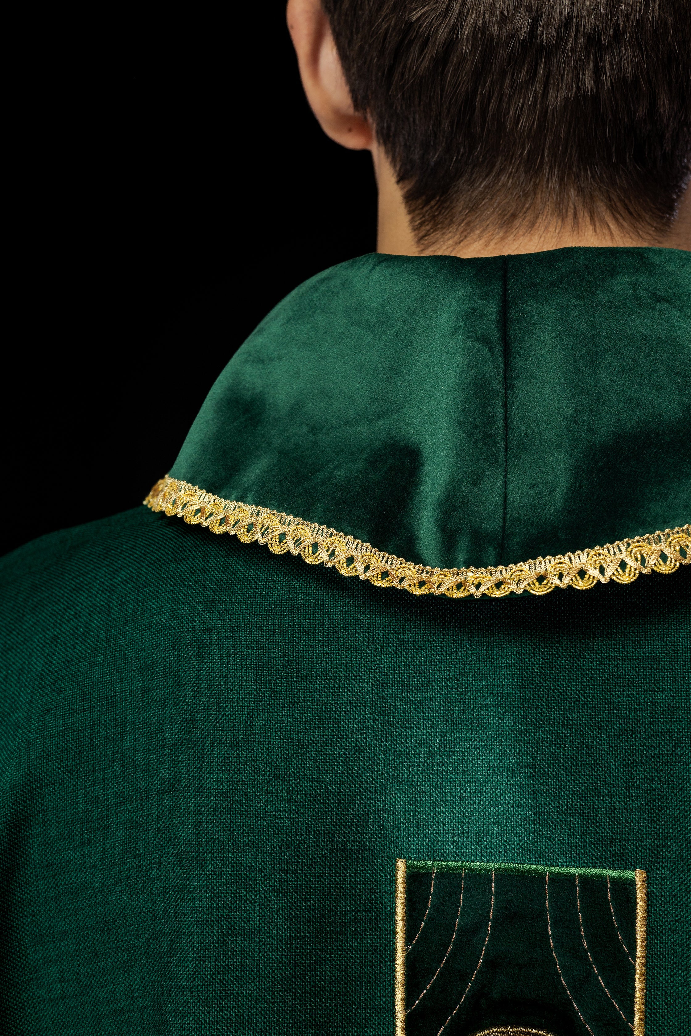 Chasuble with embroidered gold crosses and piping on the collar in green