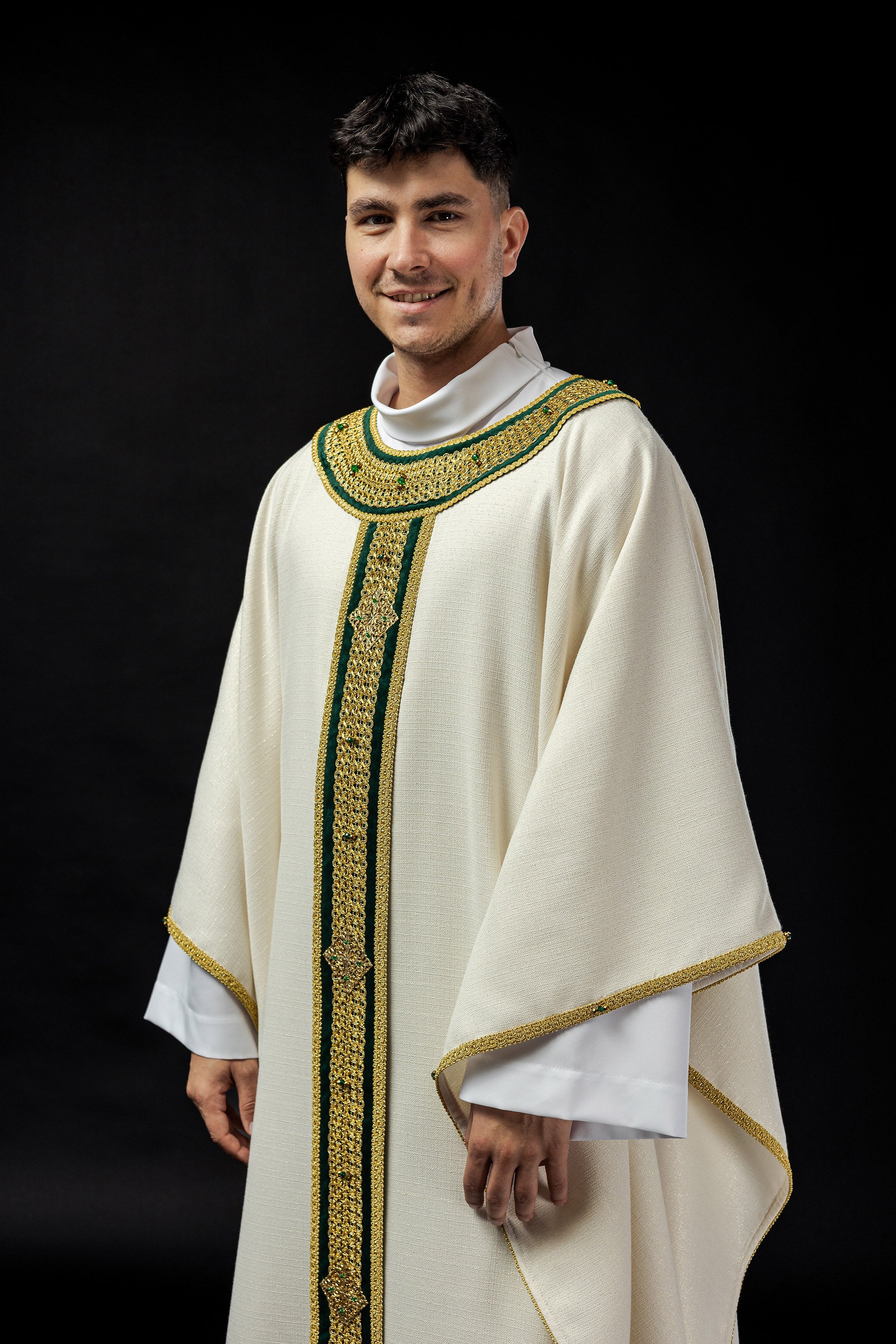 Priest vestment with green orphrey Handmade 7001