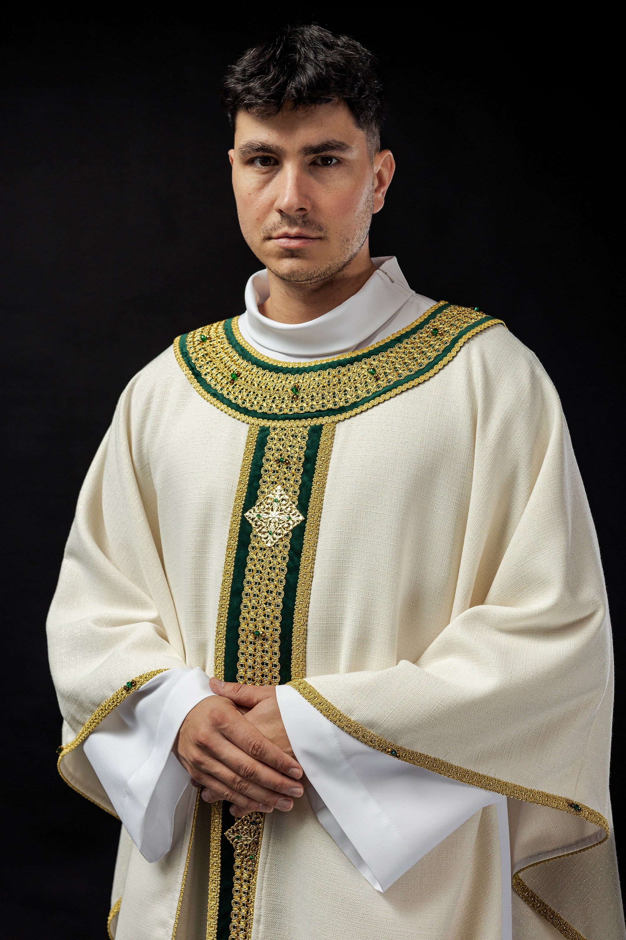 Priest vestment with green orphrey Handmade 7001