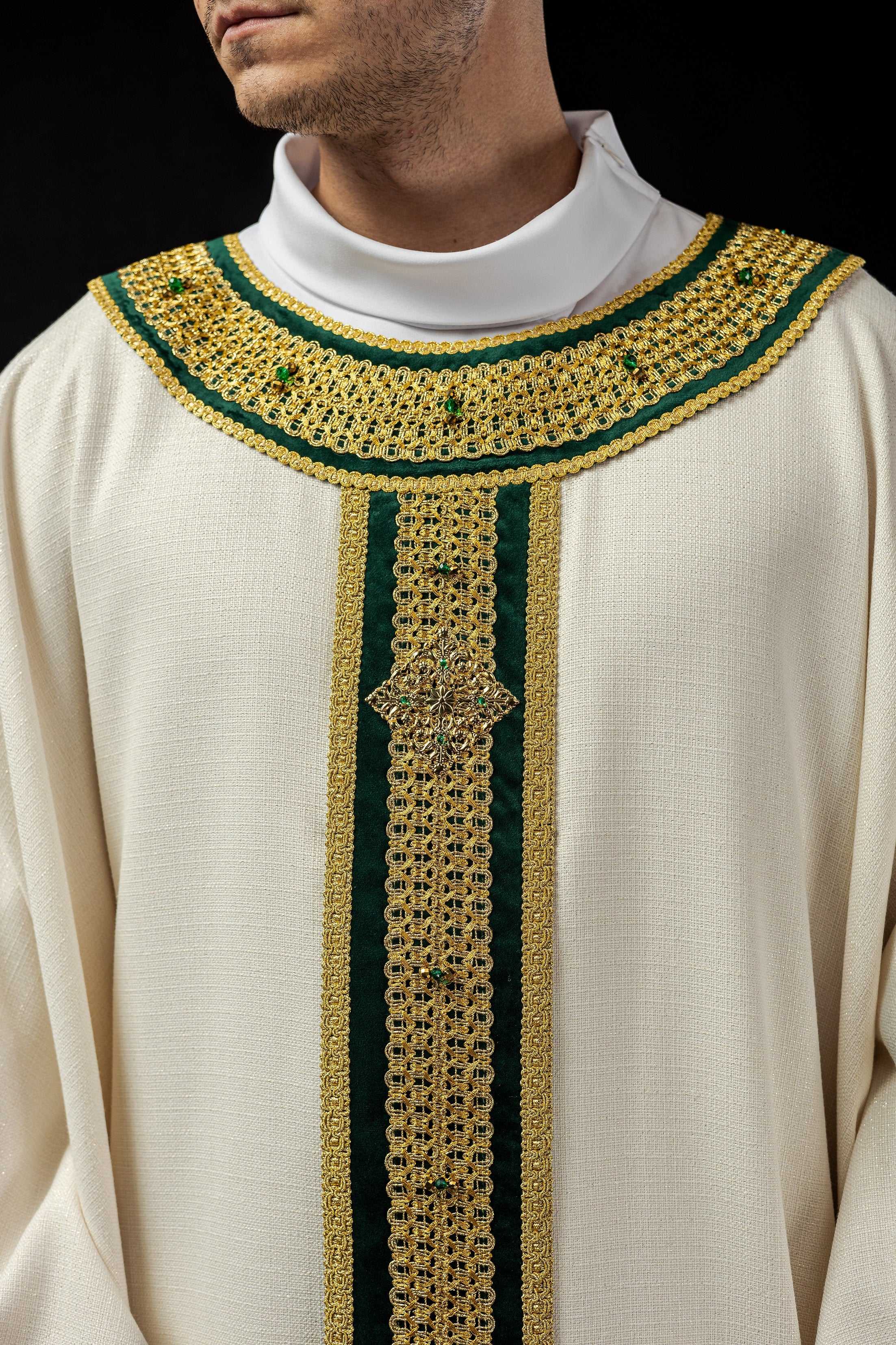 Priest vestment with green orphrey Handmade 7001