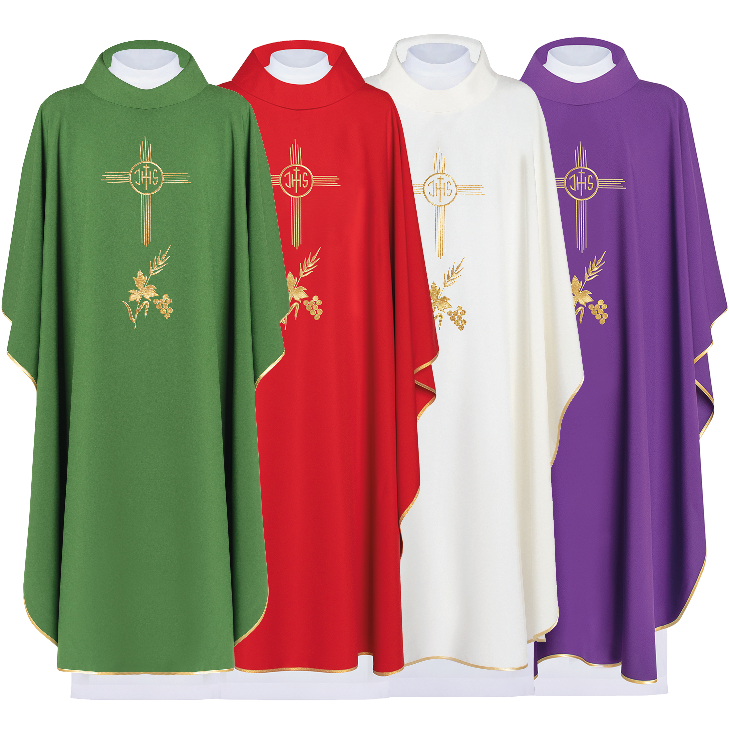 Set of chasubles in four colors with IHS motif