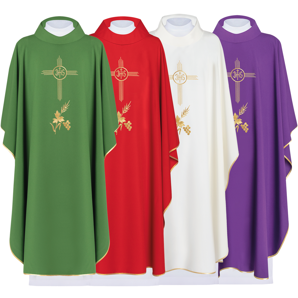 Set of chasubles in four colors with IHS motif