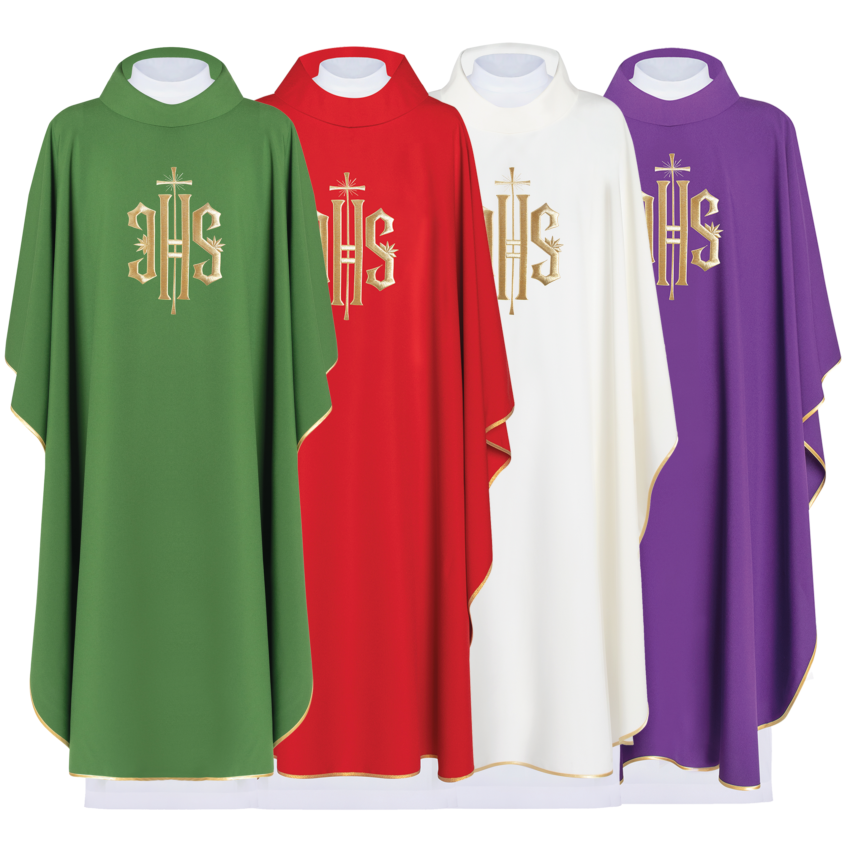 Chasubles set in four colors with gold IHS motif