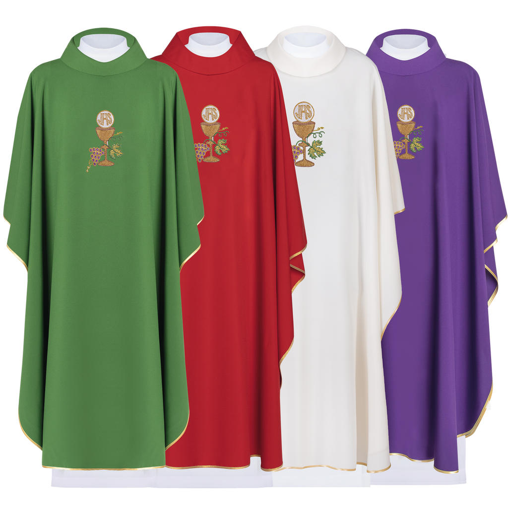 Set of chasubles in four colors chalice and grapes