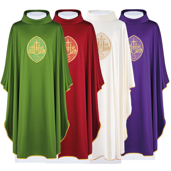 Four chasubles in all liturgical colors made of lightweight knitted ...