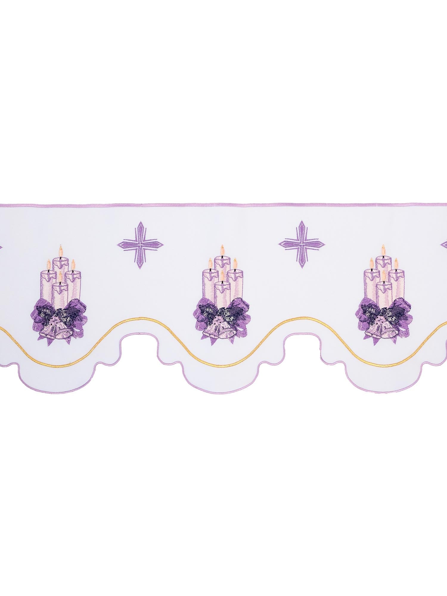 Advent superfrontal in white with purple candles KOM/097/04 23cm 3,5m - HAFTINAUSA.COM