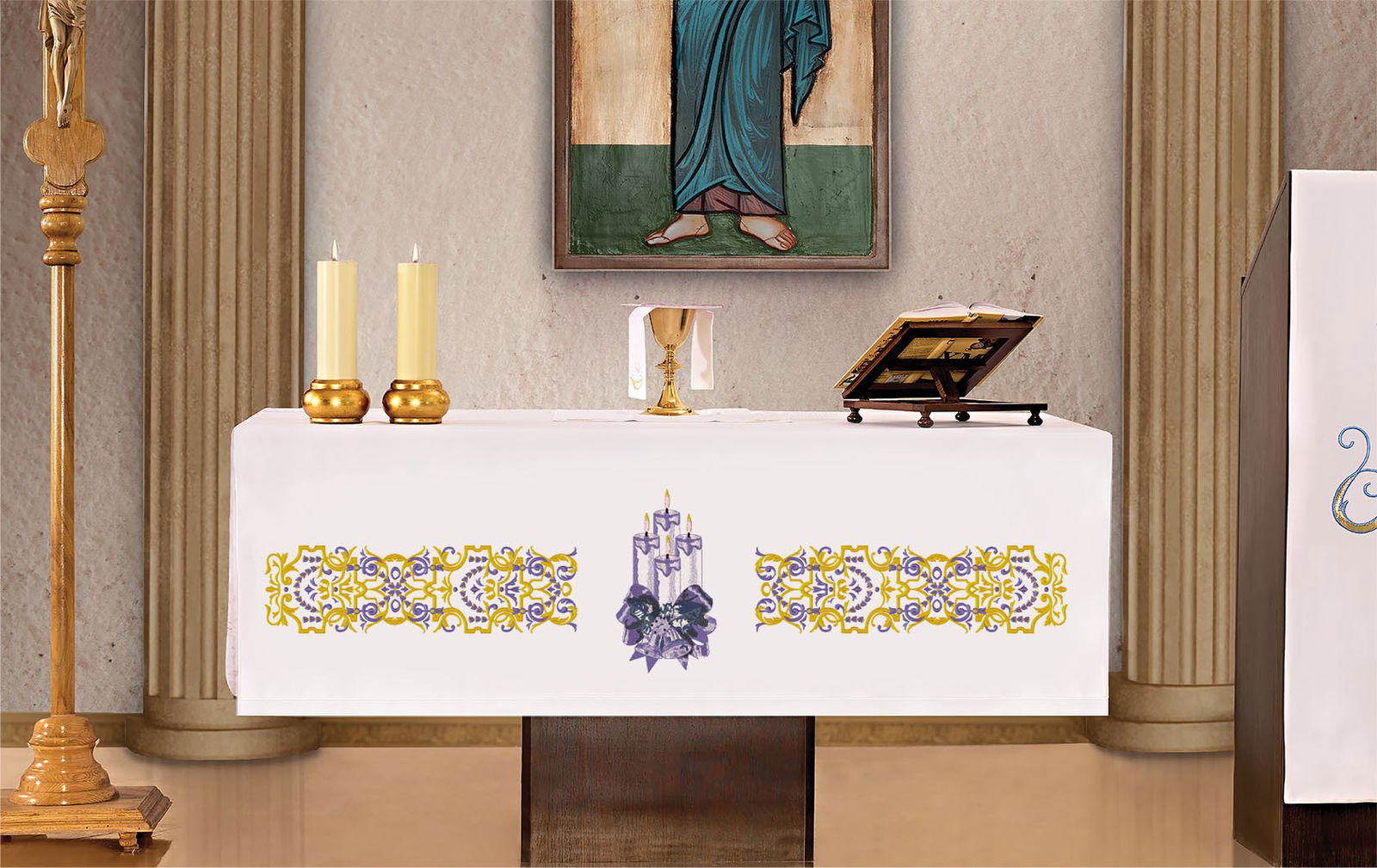 Altar tablecloth with Advent front embroidery KOH/042 150*300 - HAFTINAUSA.COM