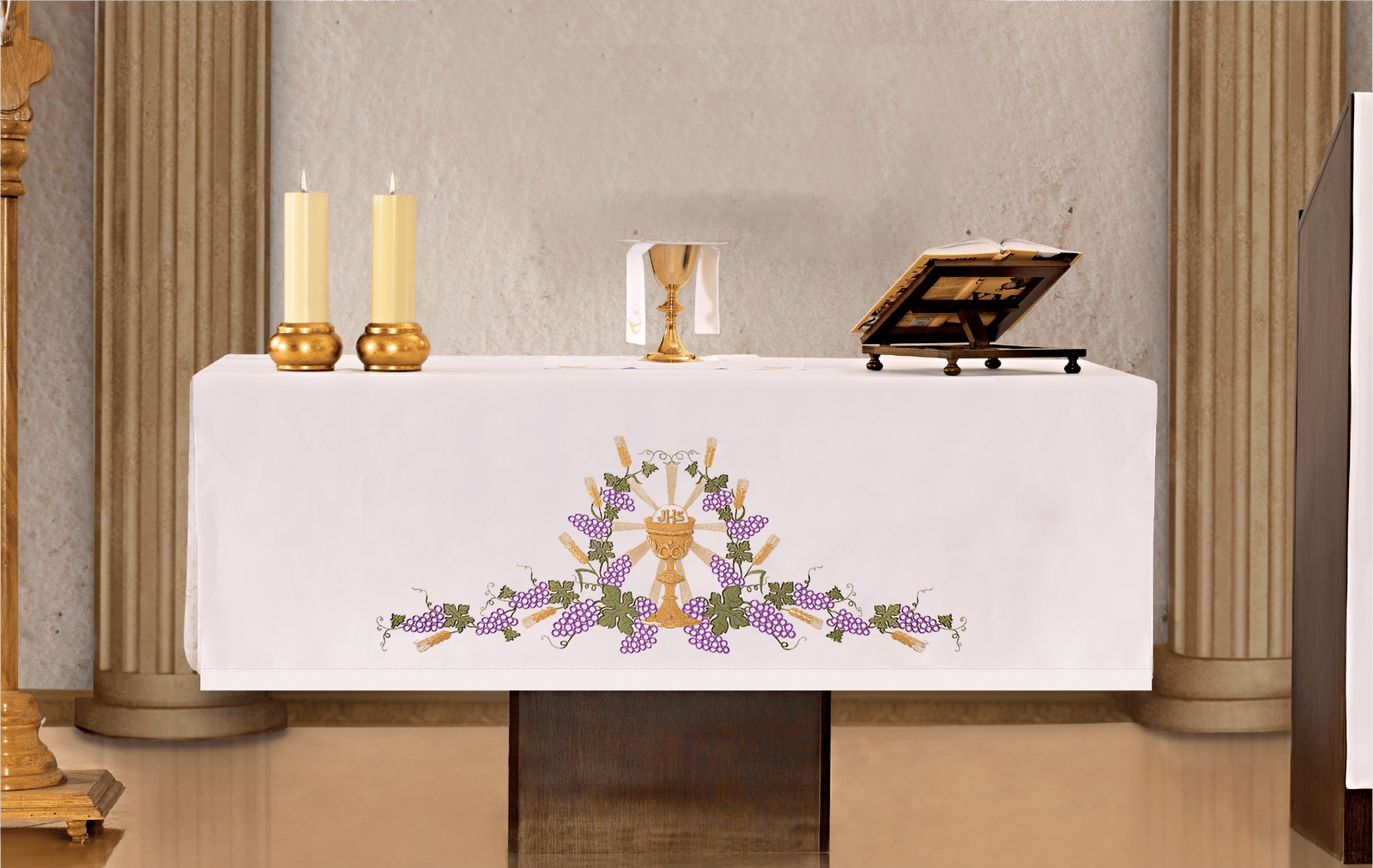 Altar tablecloth with eucharistic embroidery KOH/006 150*300 BIAŁY - HAFTINAUSA.COM