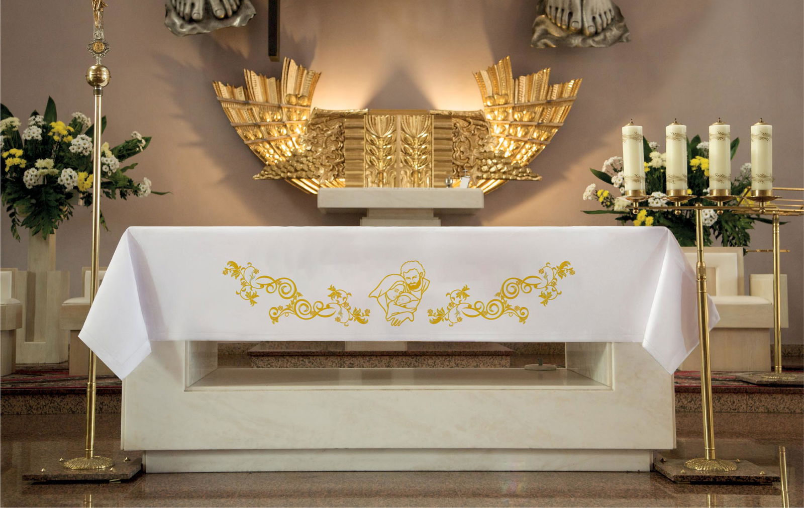 Altar tablecloth with frontal, Christmas embroidery KOH/025 150*300 BIAŁY - HAFTINAUSA.COM