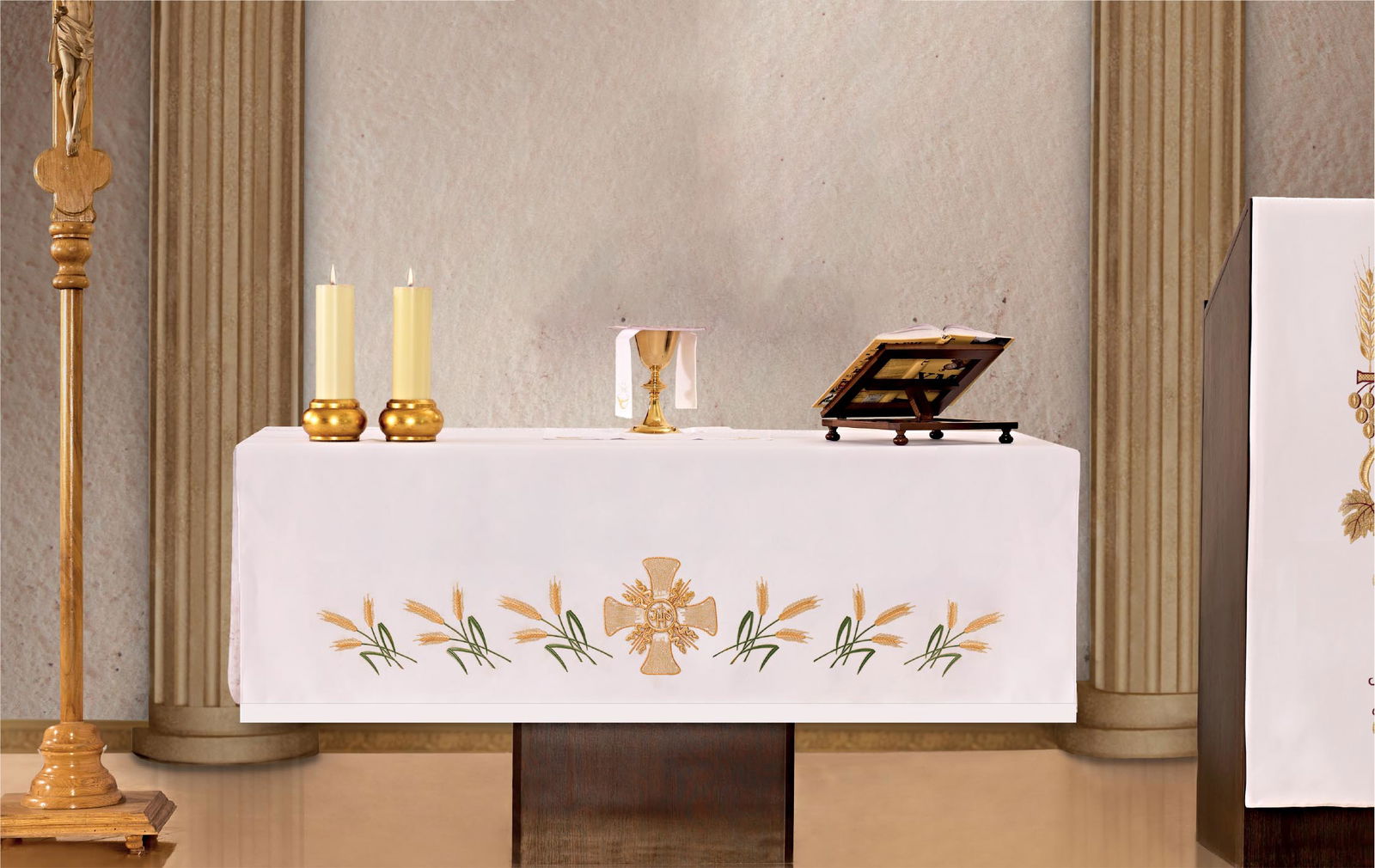 Altar tablecloth with frontal embroidery "CROSS" KOH/016 150*300 BIAŁY - HAFTINAUSA.COM