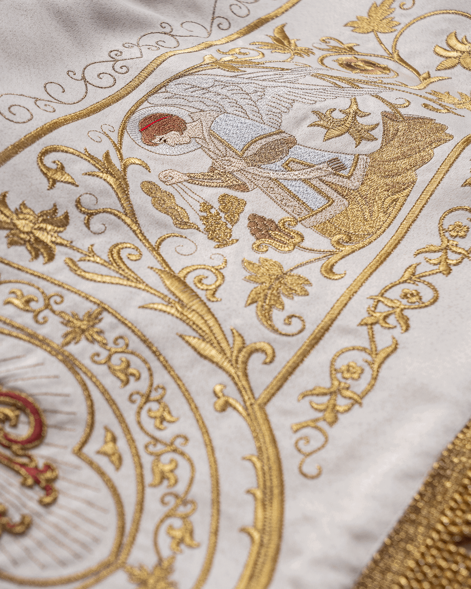 Canopy with embroidered angels and motifs