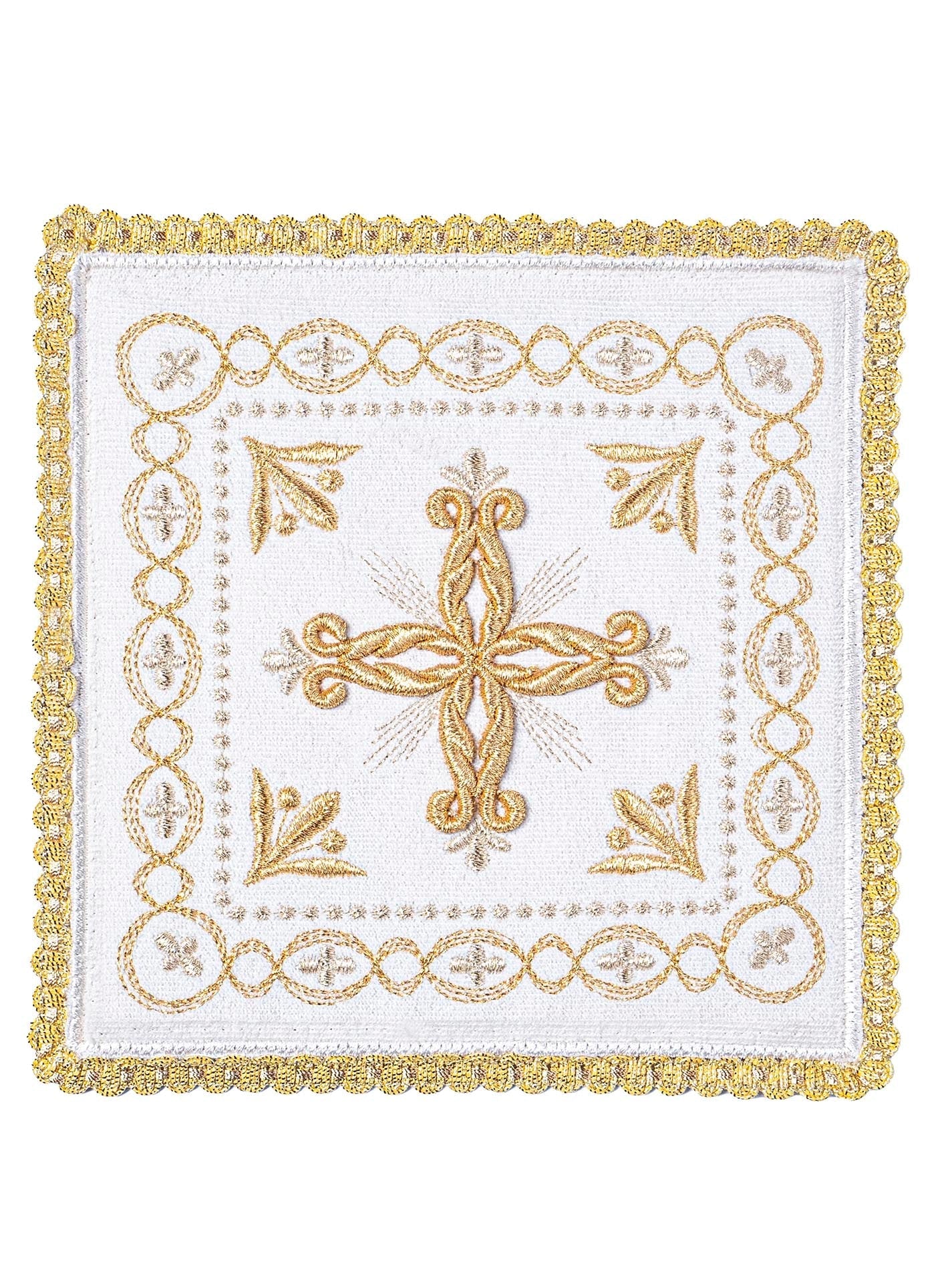 Chalice linens made of velvet in ecru with cross embroidery