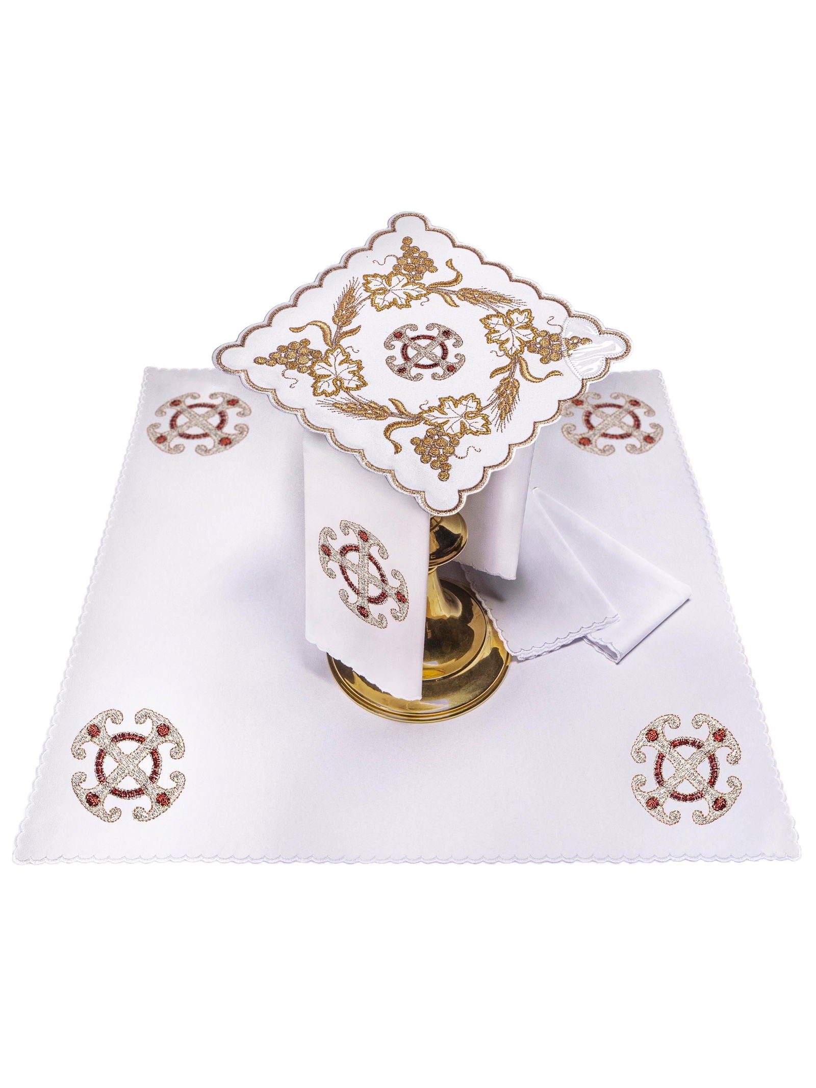 Chalice Linens with gold and bordeux embroidery