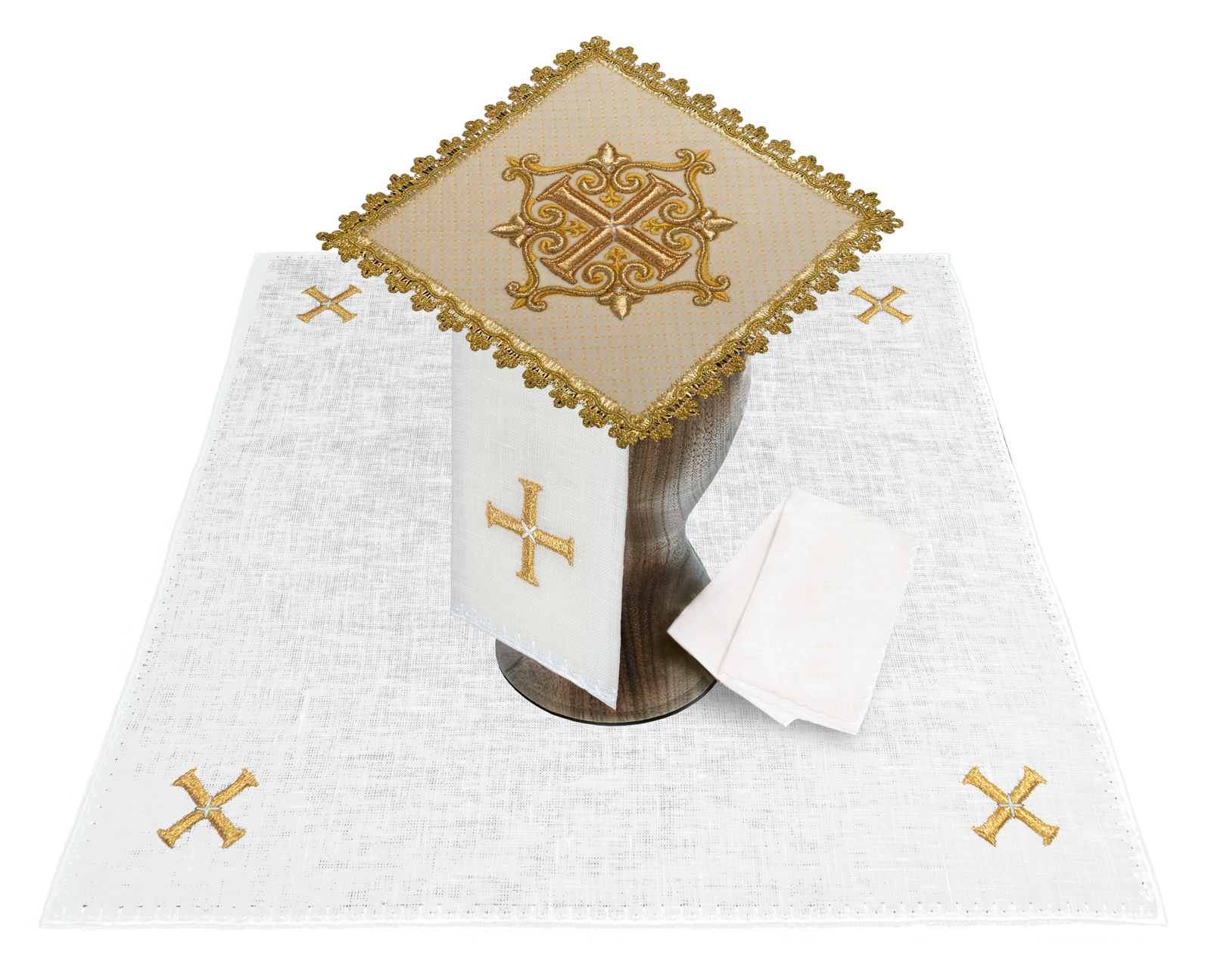 Ecru altar linen set made from velvet fabric