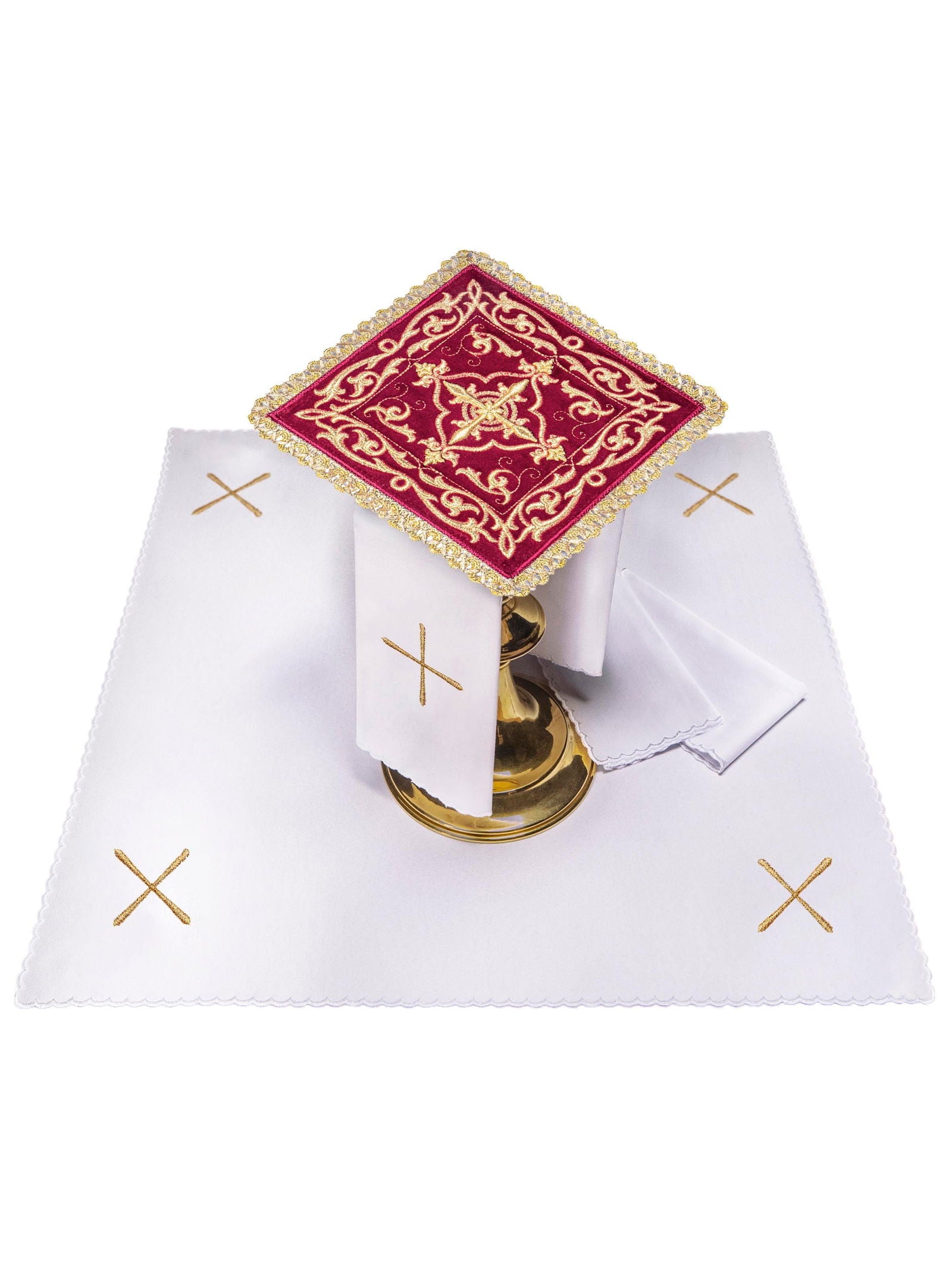 Chalice Linens made of burgundy colored velvet - HAFTINAUSA.COM