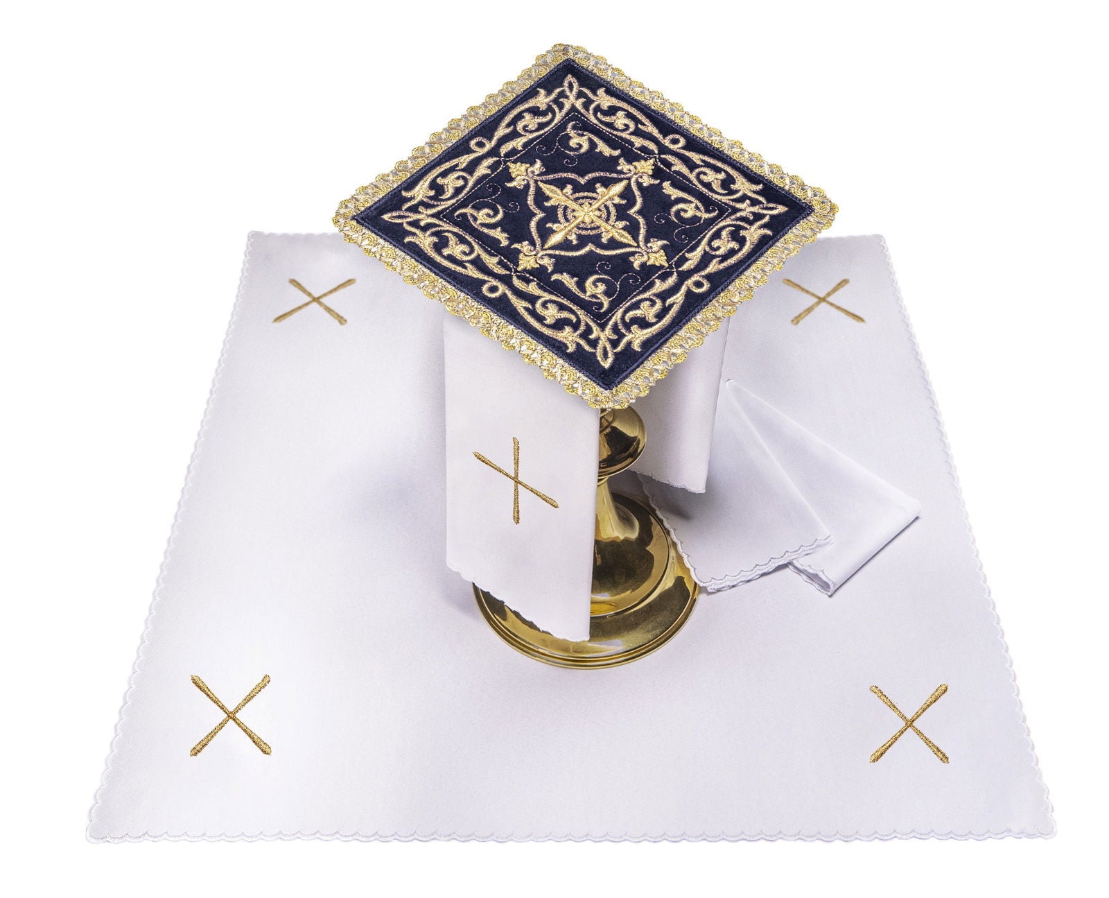 Embroidered chalice linens set made of purple velvet