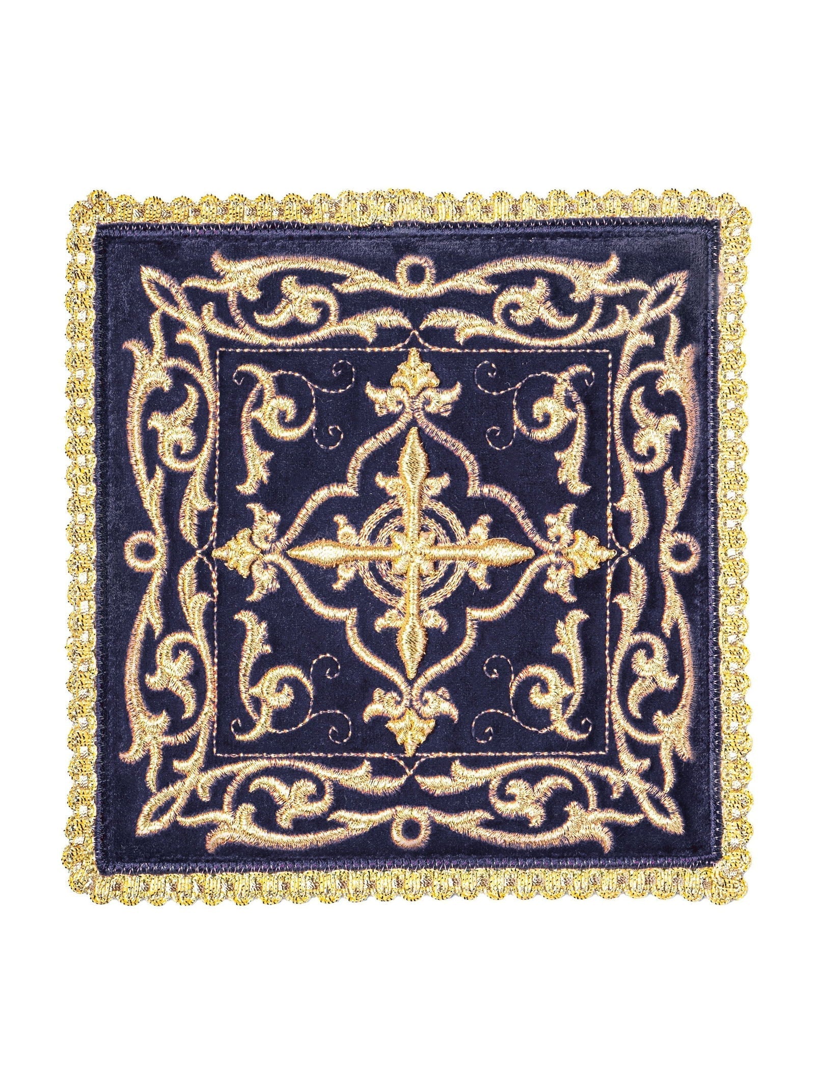 Embroidered chalice linens set made of purple velvet