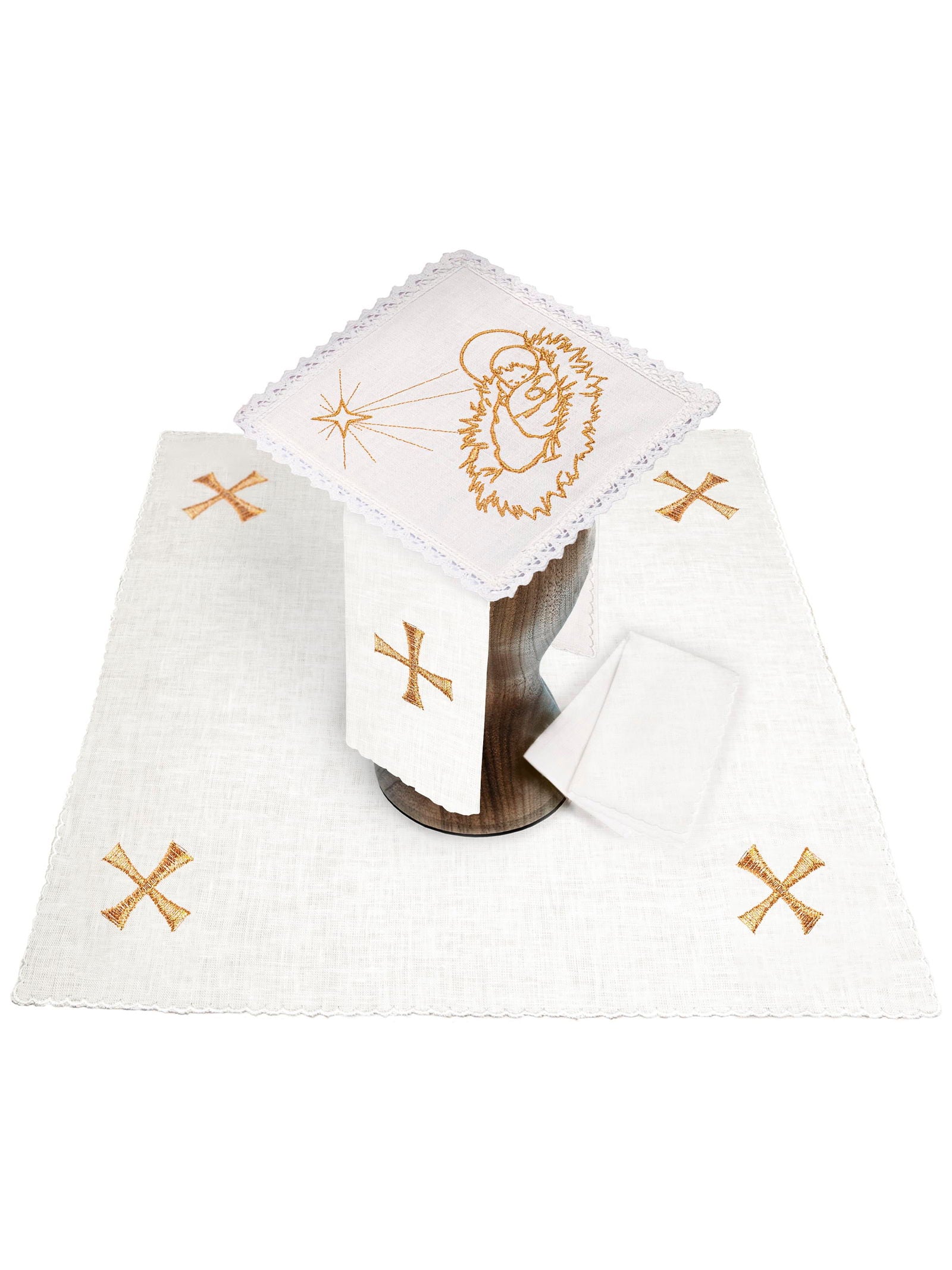 Chalice Linens for Christmas made of natural linen texture - HAFTINAUSA.COM