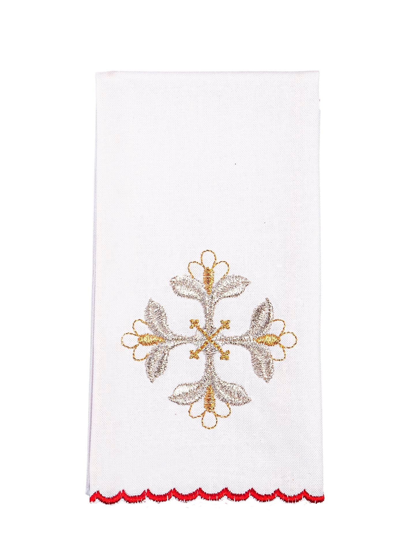 Chalice Linens with red Pall and gold and red embroidery