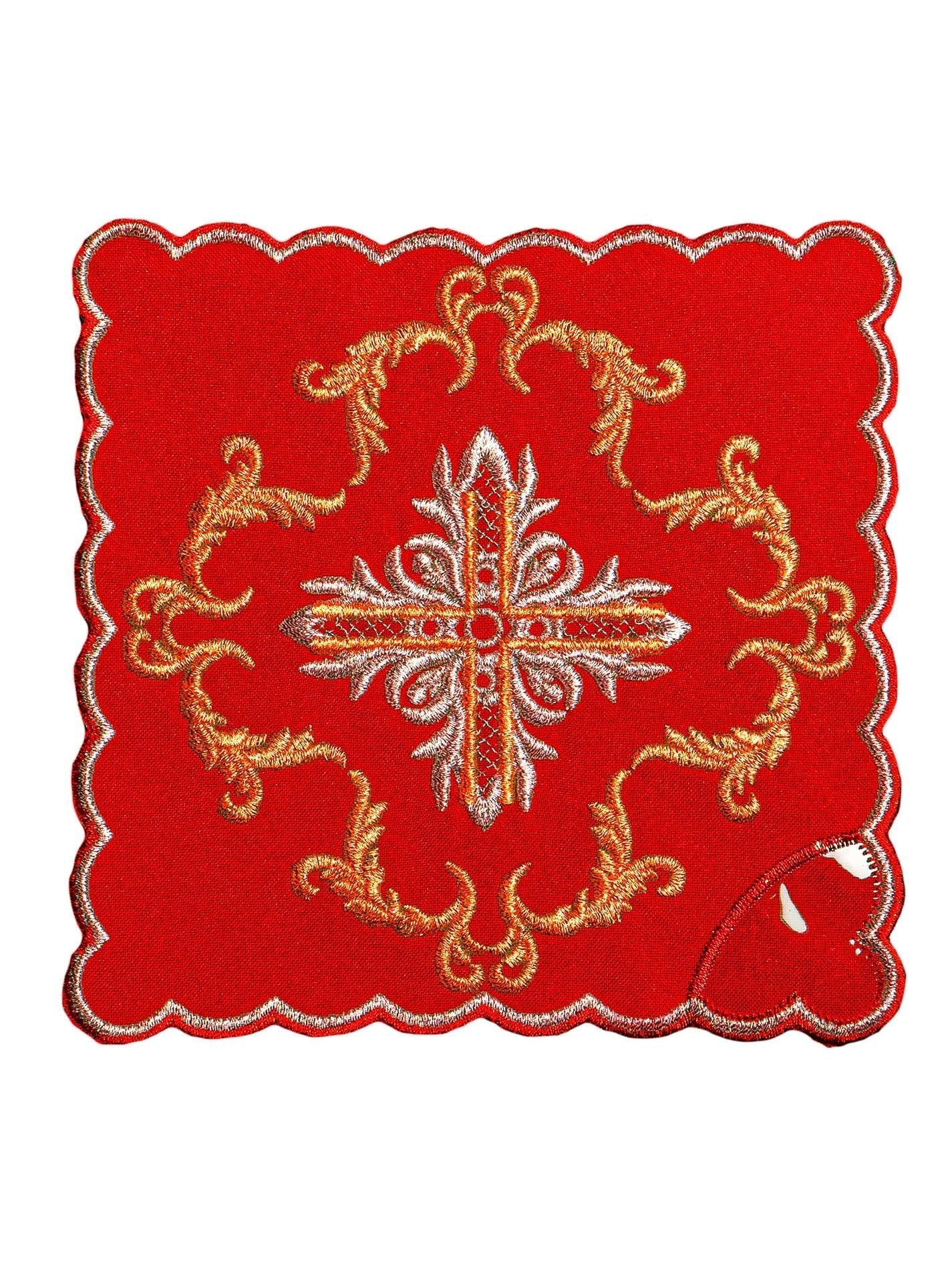 Chalice linens in red with silver cross