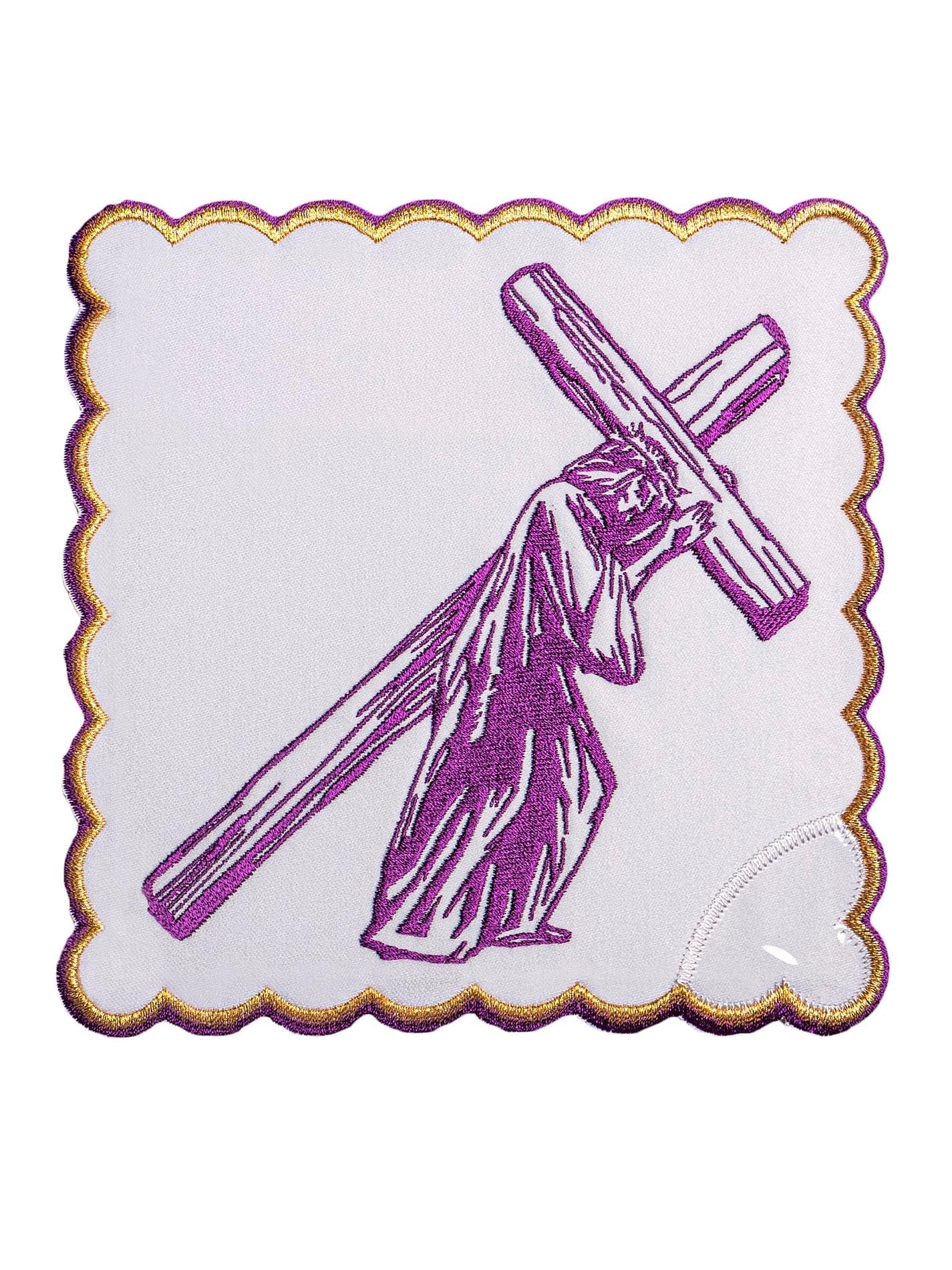 Chalice linens with purple embroidery Christ Carrying the Cross