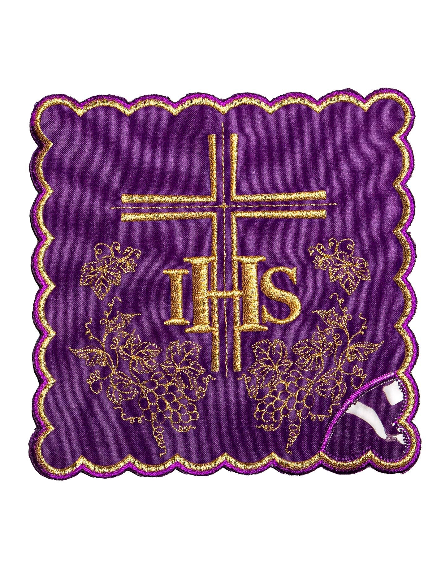 Purple Chalice Linens made of cotton with gold cross embroidery