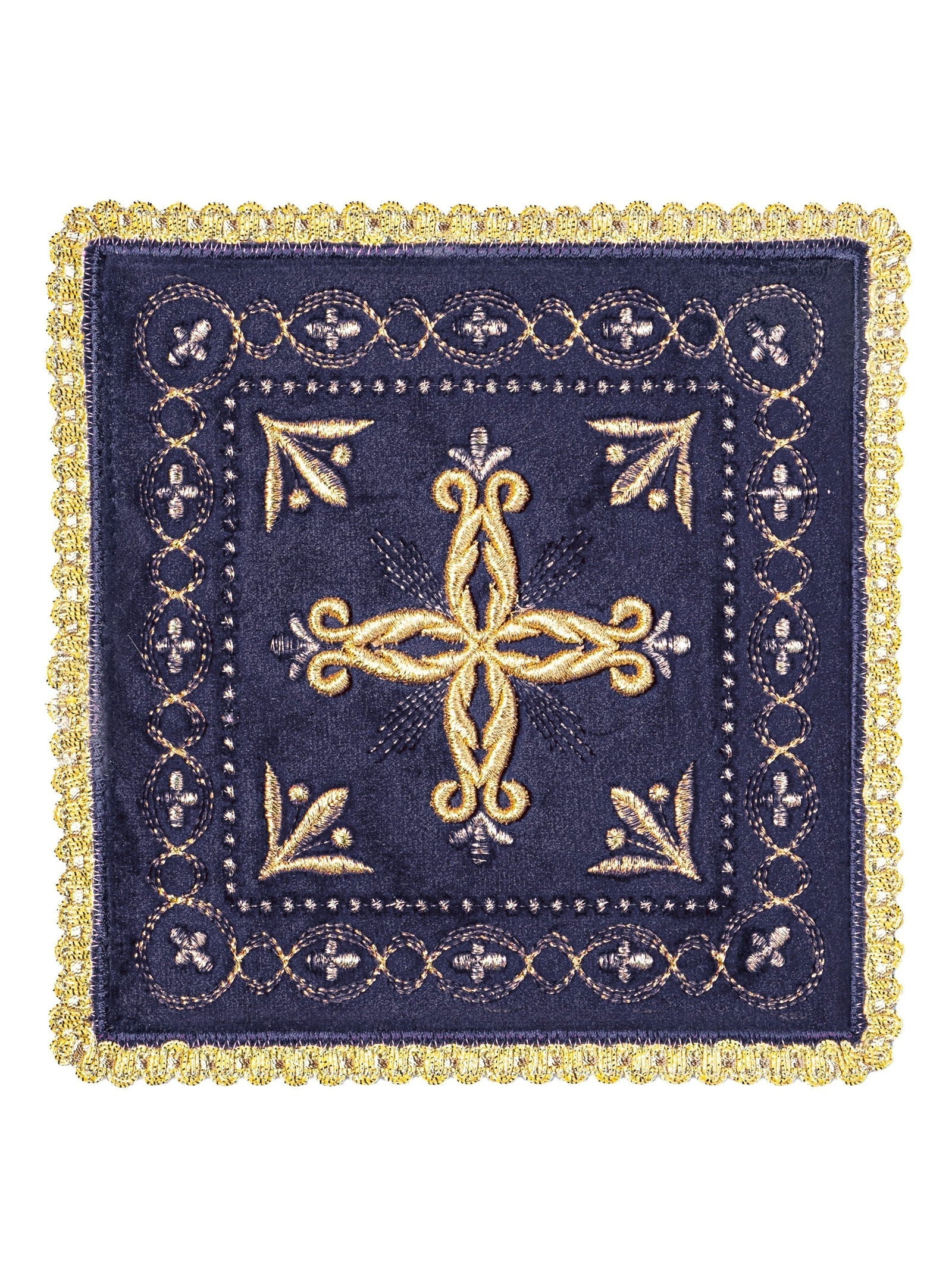 Chalice linens set made of purple velvet with golden cross