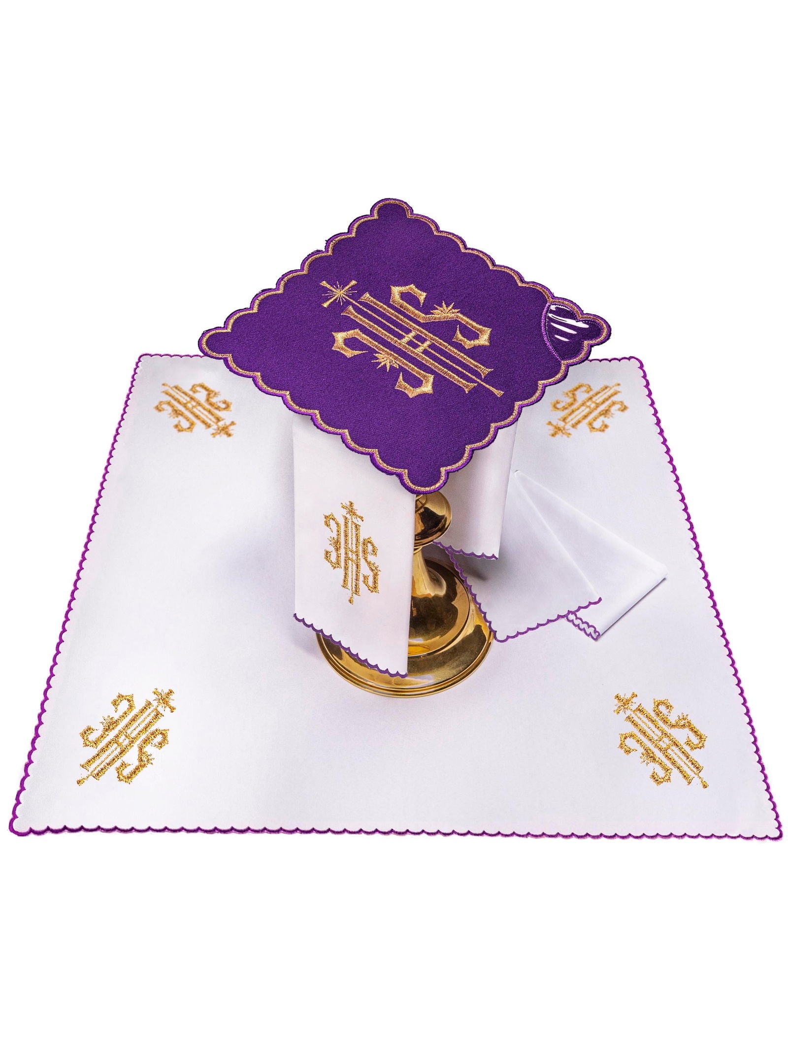 Purple chalice Linens in Purple with IHS emboroidery - HAFTINAUSA.COM