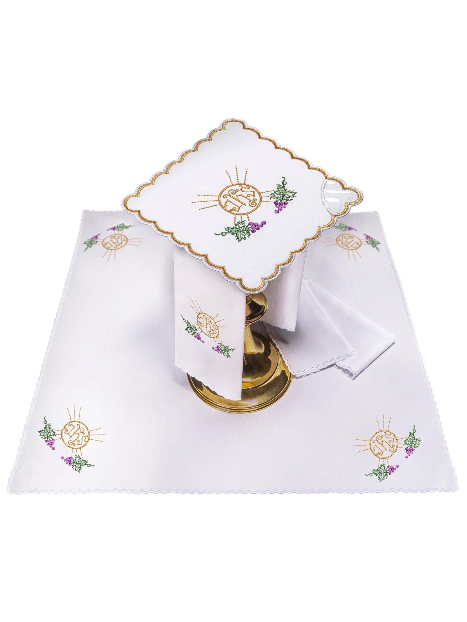 Chalice Linens Embroidered with IHS and Grapes