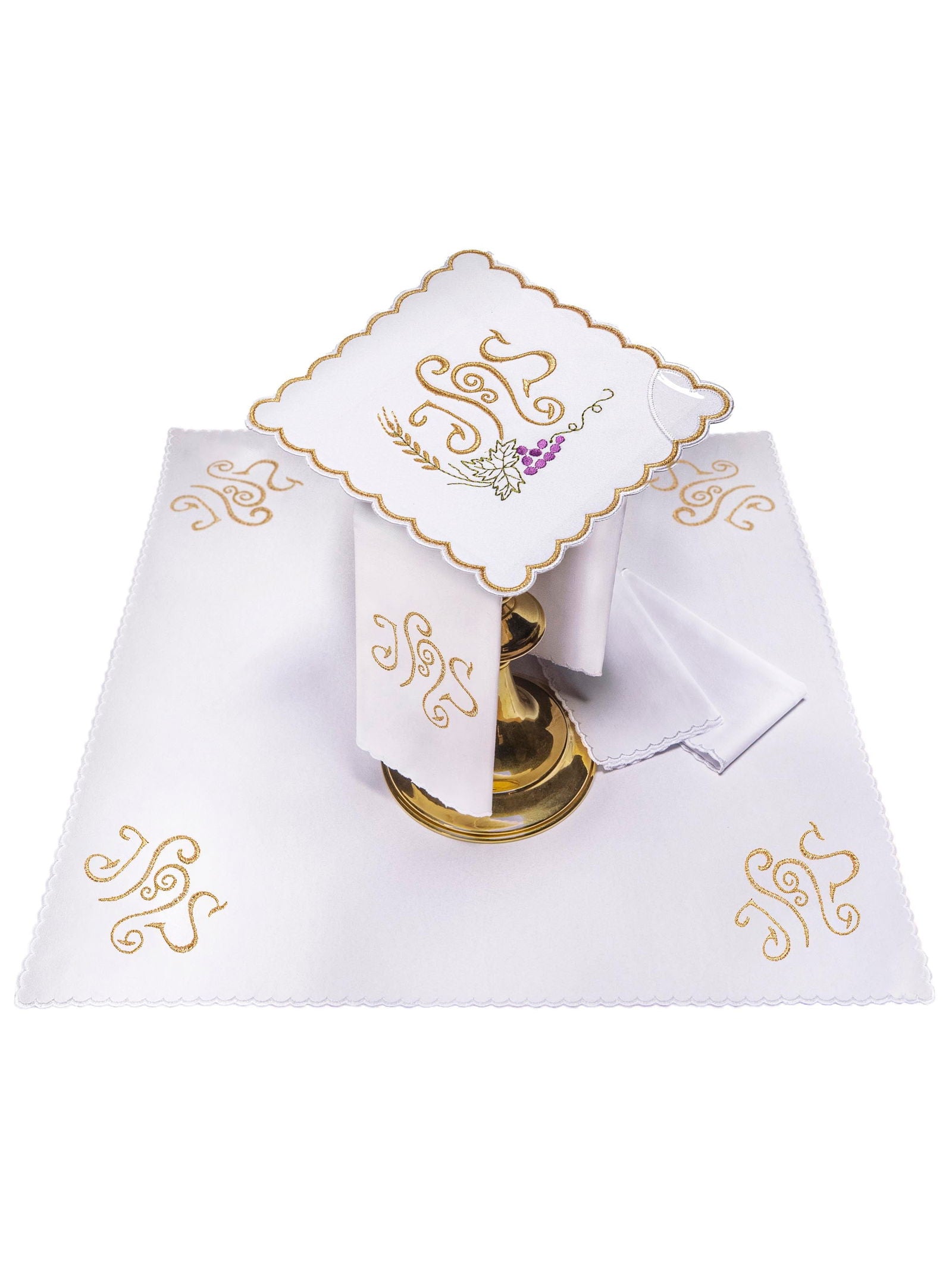 Chalice Linens Embroidered with IHS and Grapes